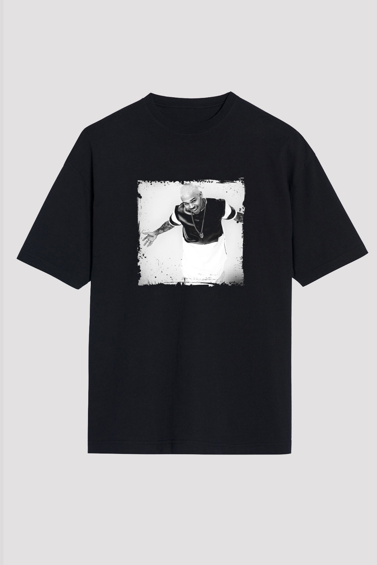 Chris Brown Baskılı Unisex Oversize Siyah Tişört