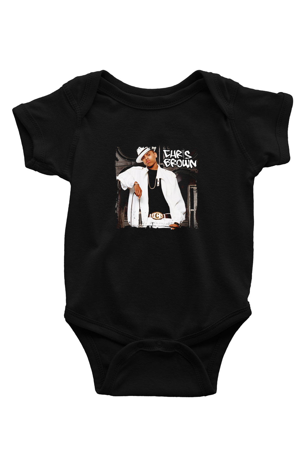Chris Brown Baskılı Unisex Siyah Bebek Body - Zıbın