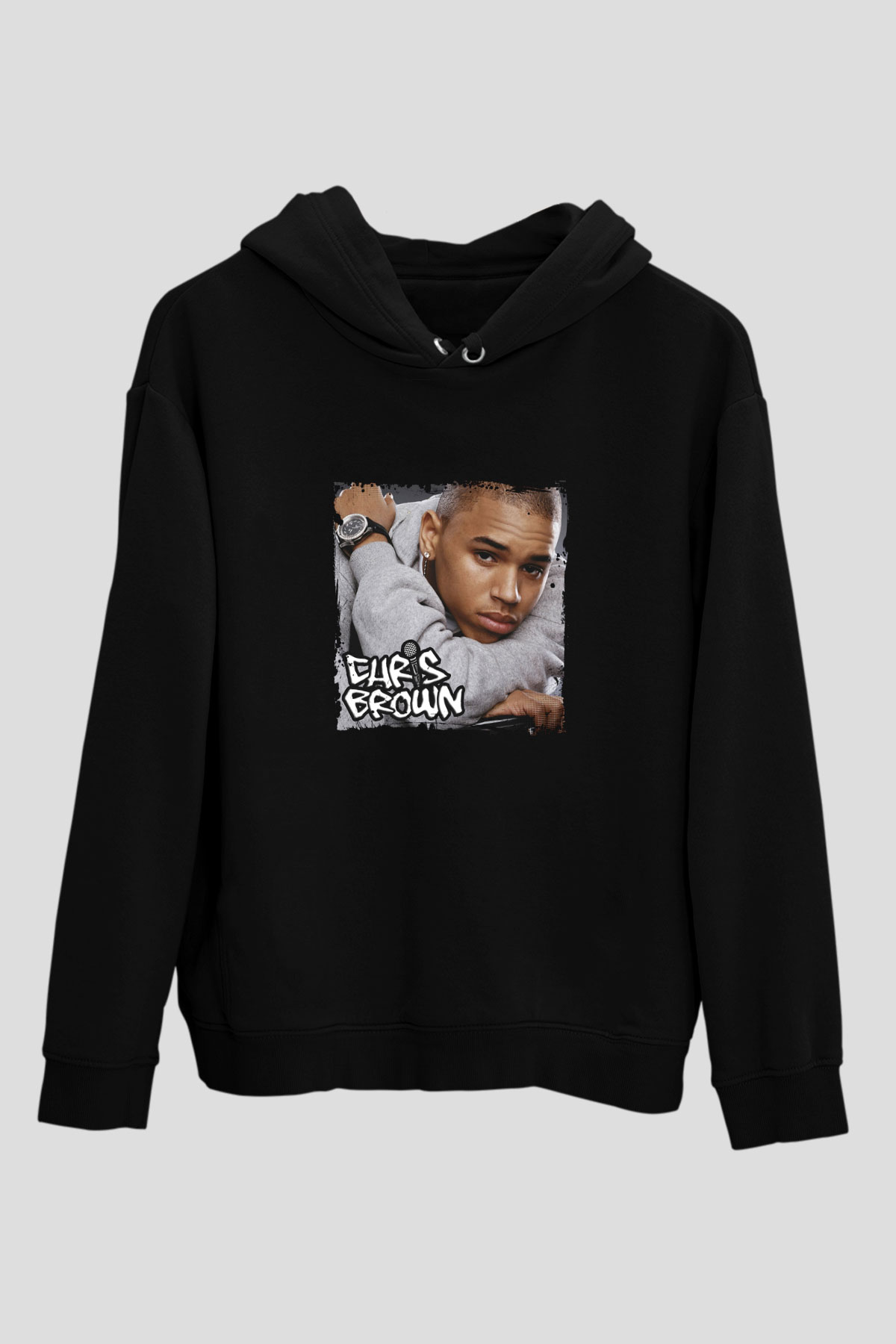 Chris Brown Baskılı Unisex Siyah Hoodie