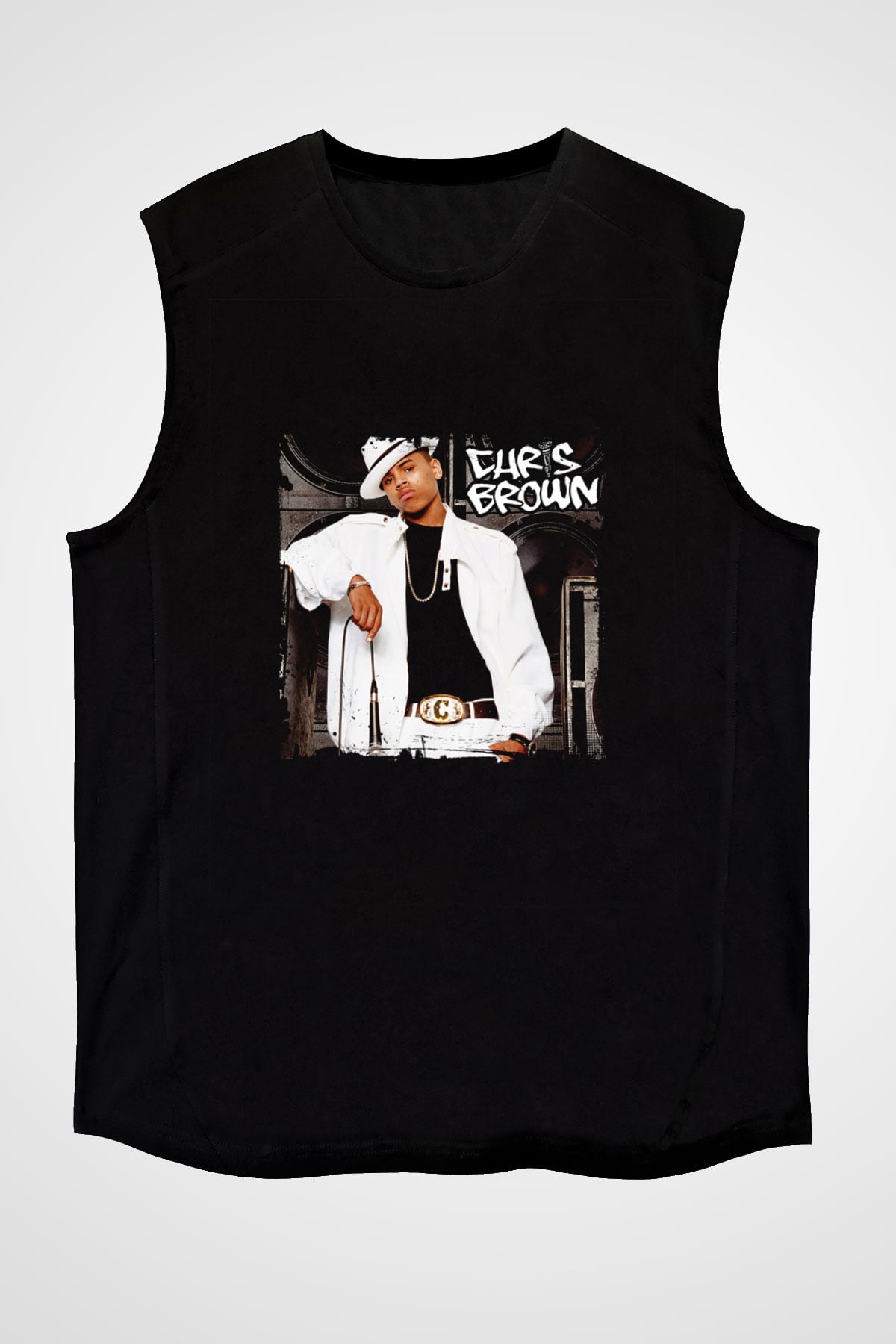 Chris Brown Baskılı Unisex Siyah Kolsuz Tişört