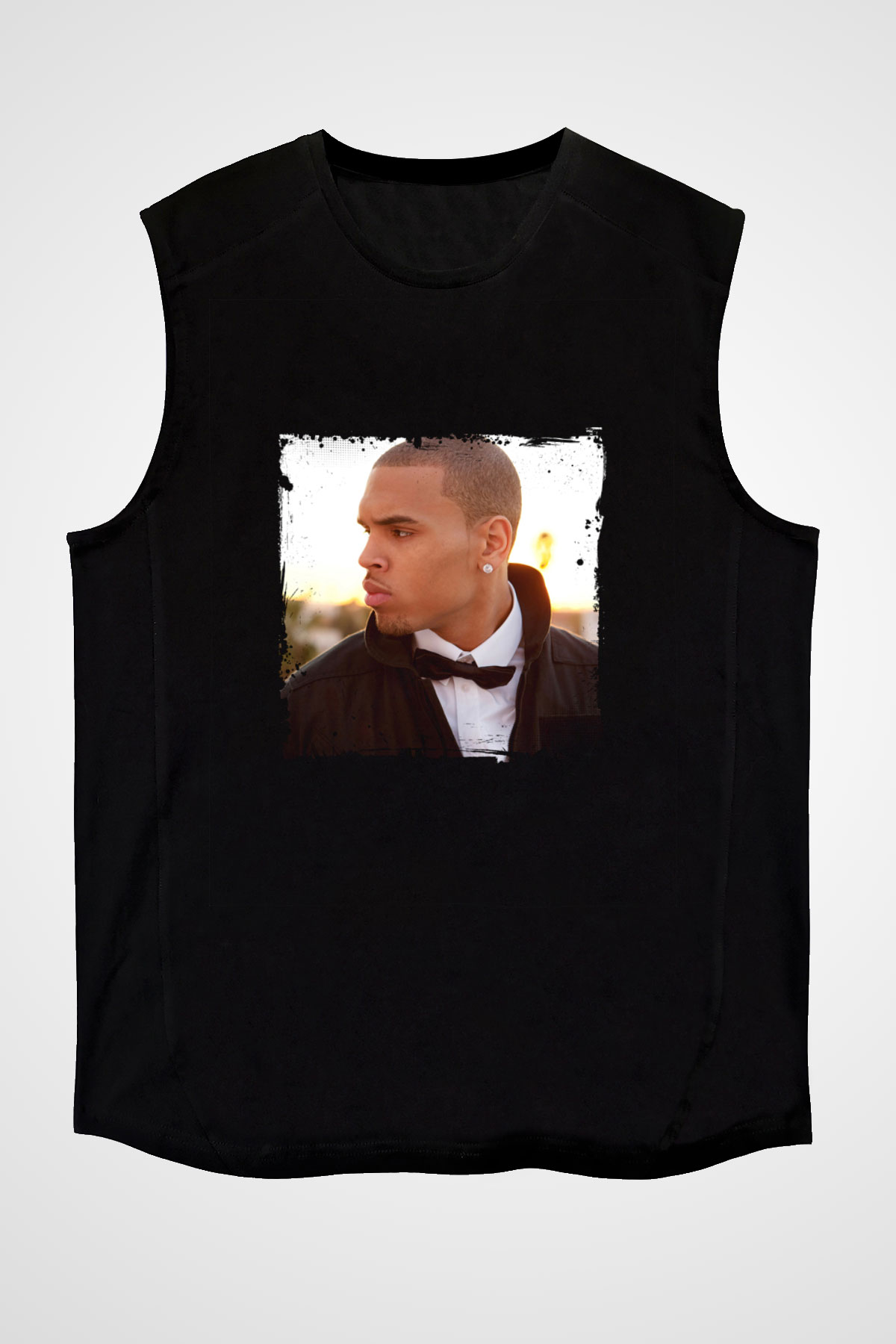 Chris Brown Baskılı Unisex Siyah Kolsuz Tişört
