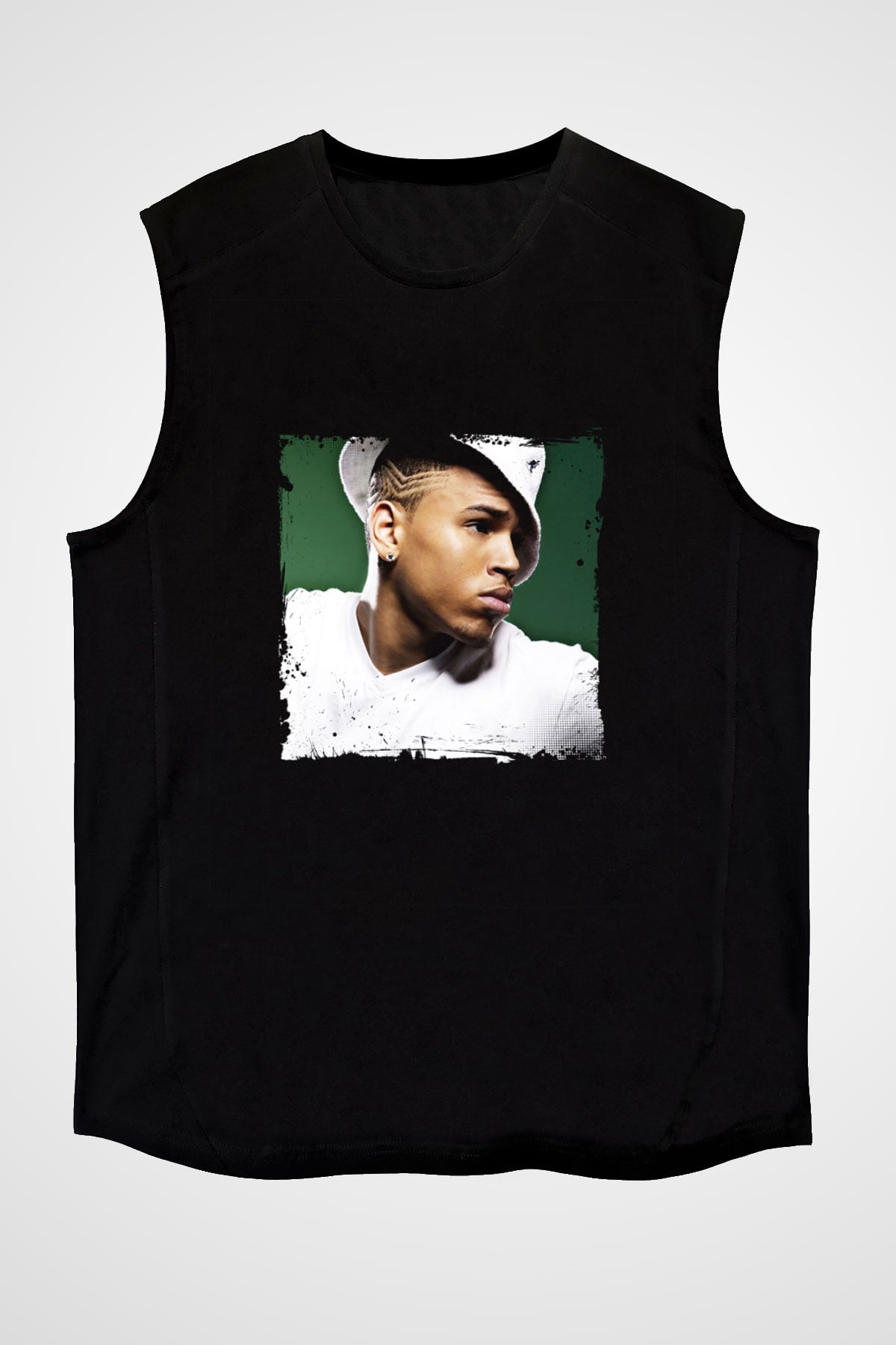Chris Brown Baskılı Unisex Siyah Kolsuz Tişört