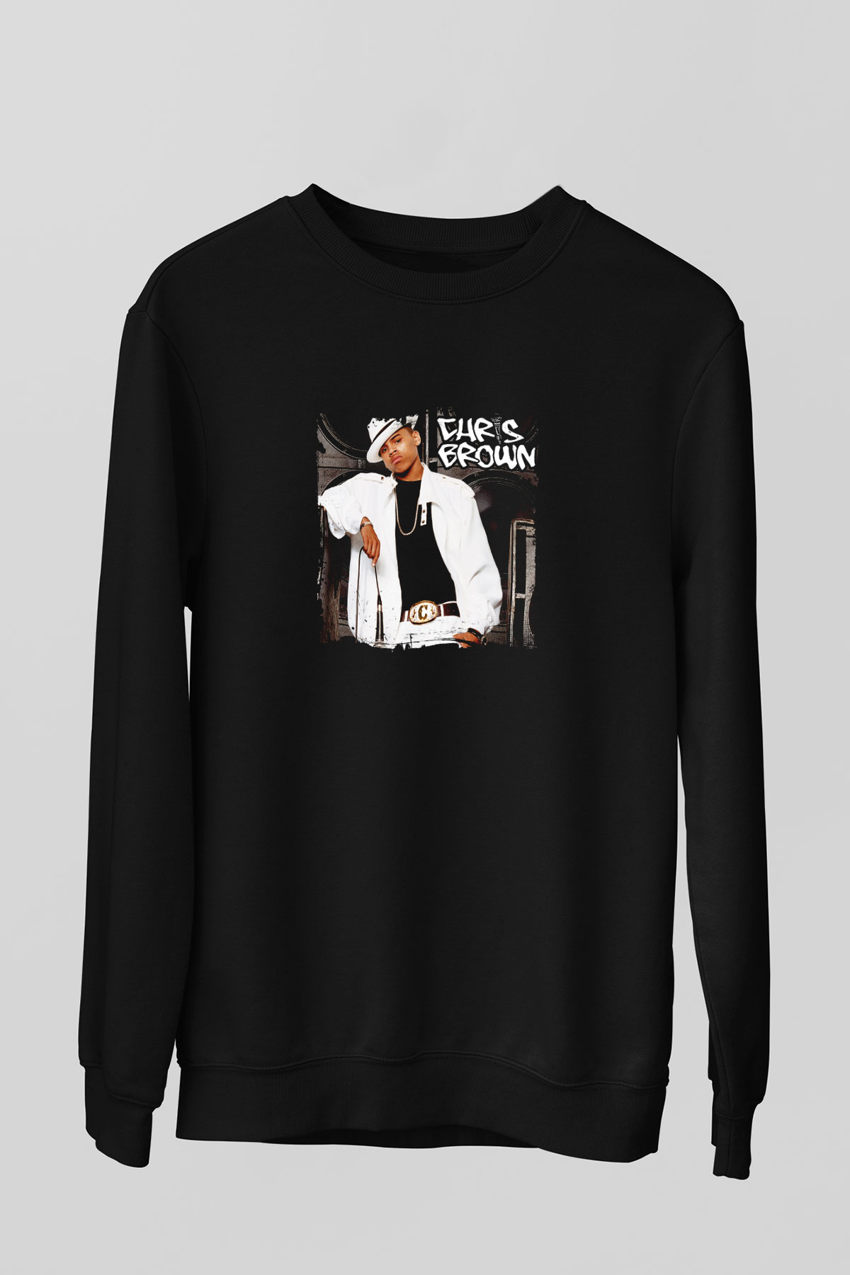Chris Brown Baskılı Unisex Siyah Sweatshirt