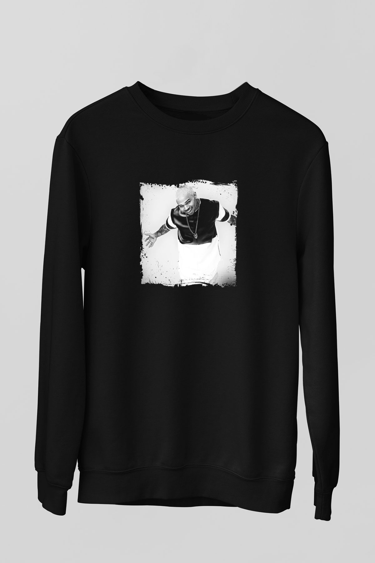 Chris Brown Baskılı Unisex Siyah Sweatshirt