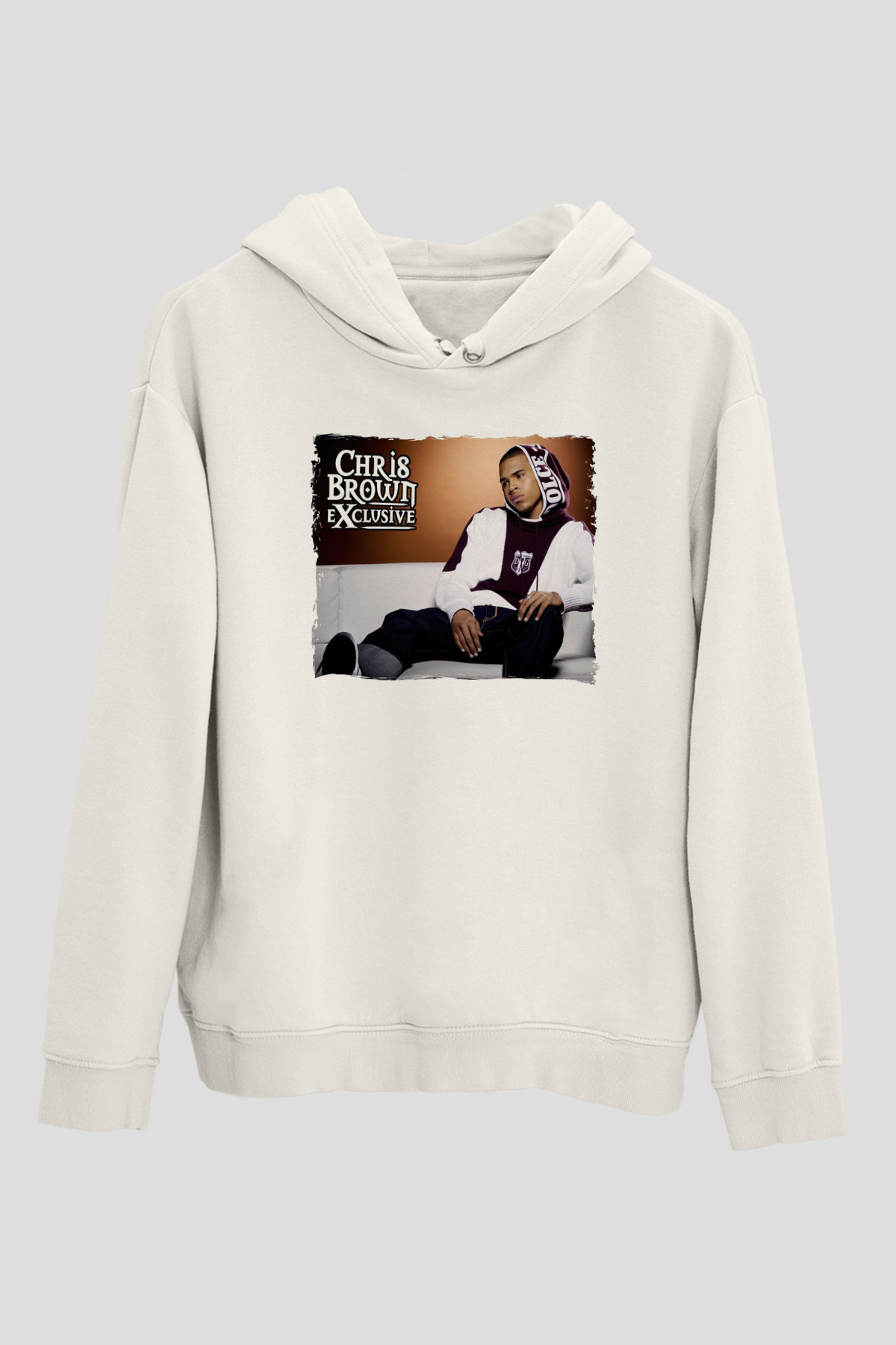 Chris Brown Beyaz Unisex Kapüşonlu Sweatshirt