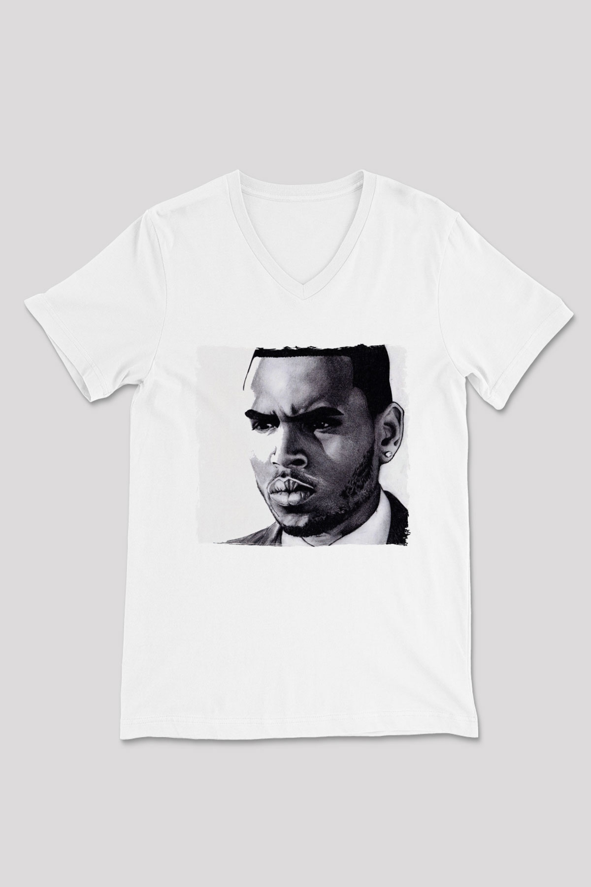 Chris Brown Beyaz Unisex V Yaka Tişört