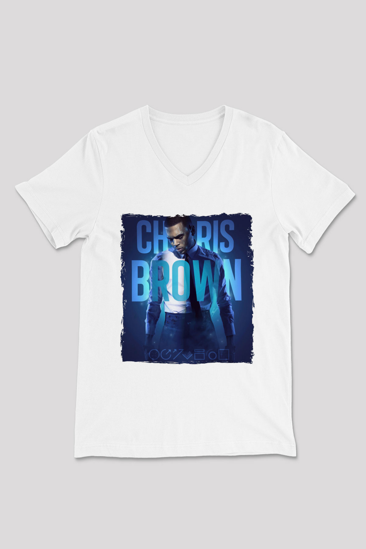 Chris Brown Beyaz Unisex V Yaka Tişört