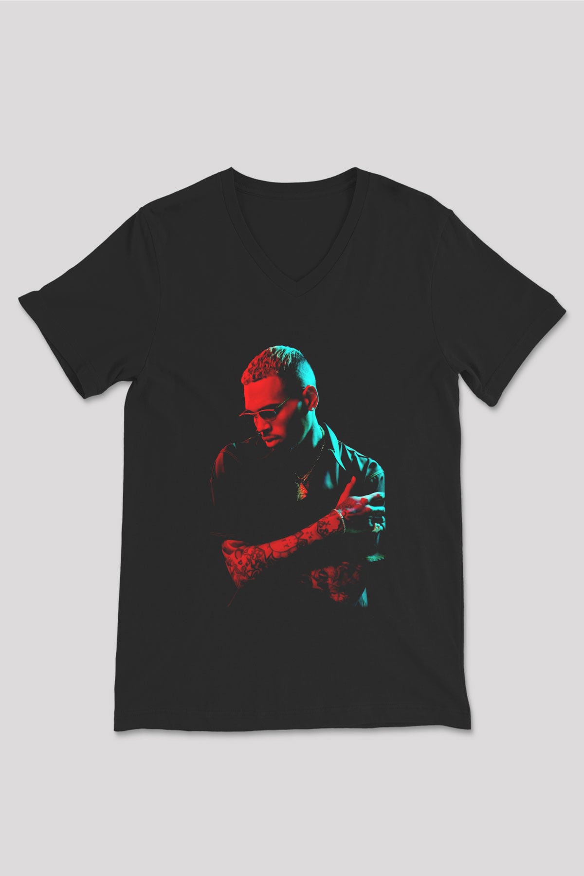 Chris Brown Siyah Unisex V Yaka Tişört T-Shirt