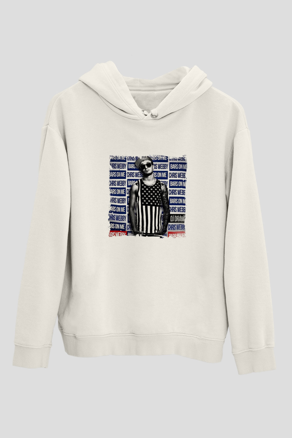 Chris Webby Baskılı Unisex Beyaz Kapüşonlu Sweatshirt