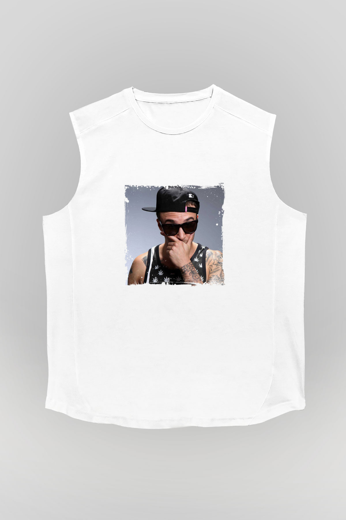 Chris Webby Baskılı Unisex Beyaz Kolsuz Tişört