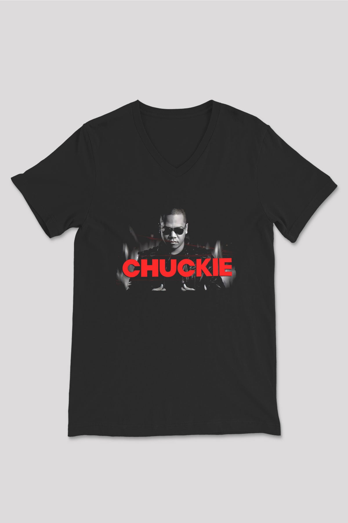 Chuckie Siyah Unisex V Yaka Tişört