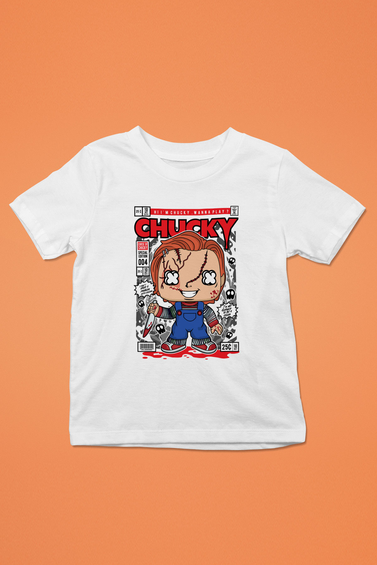 Chucky Baskılı Unisex Beyaz Çocuk Tişört
