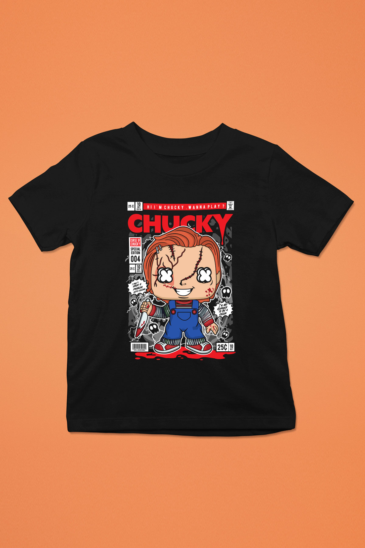 Chucky Baskılı Unisex Siyah Çocuk Tişört