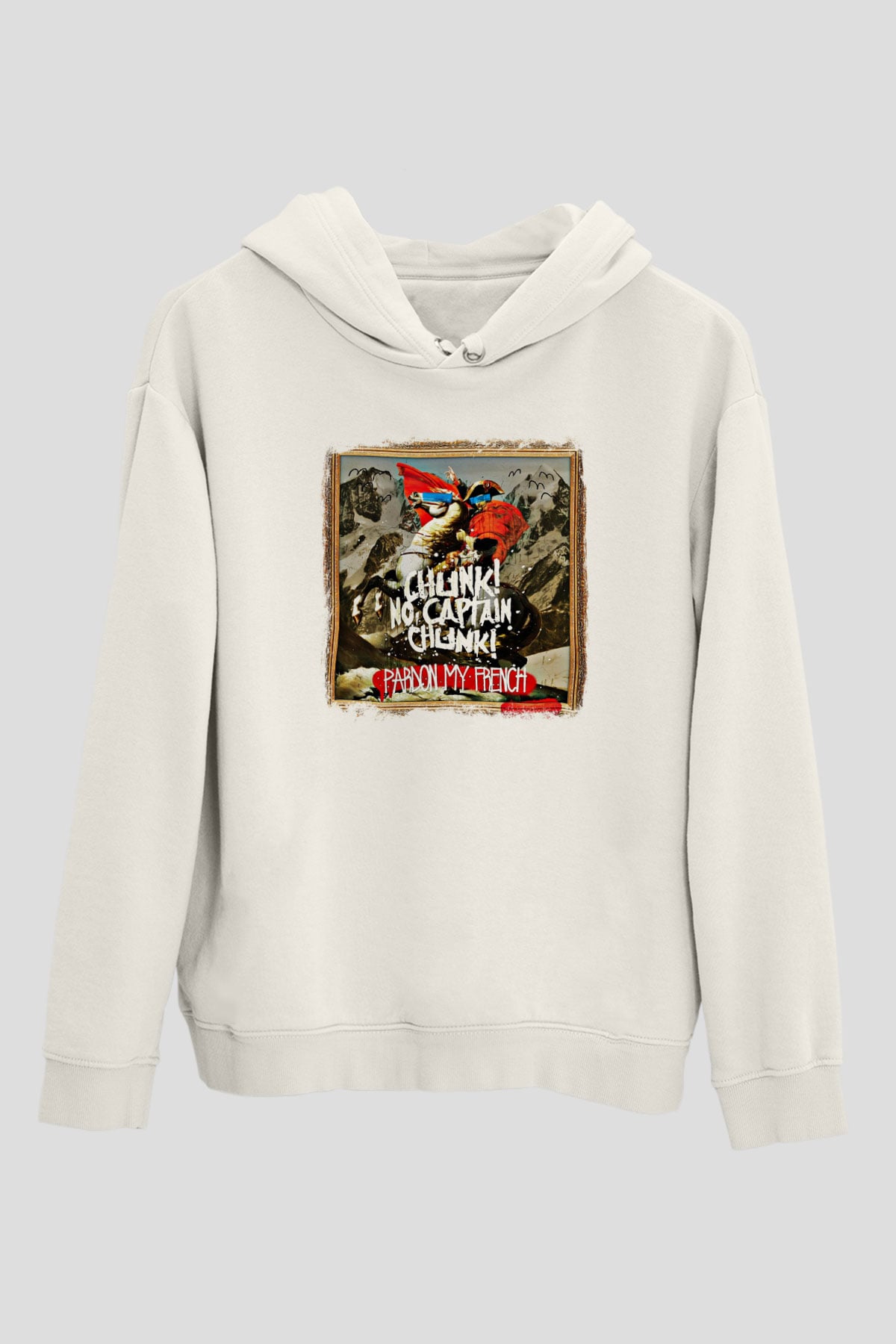Chunk No Captain Chunk Baskılı Unisex Beyaz Hoodie