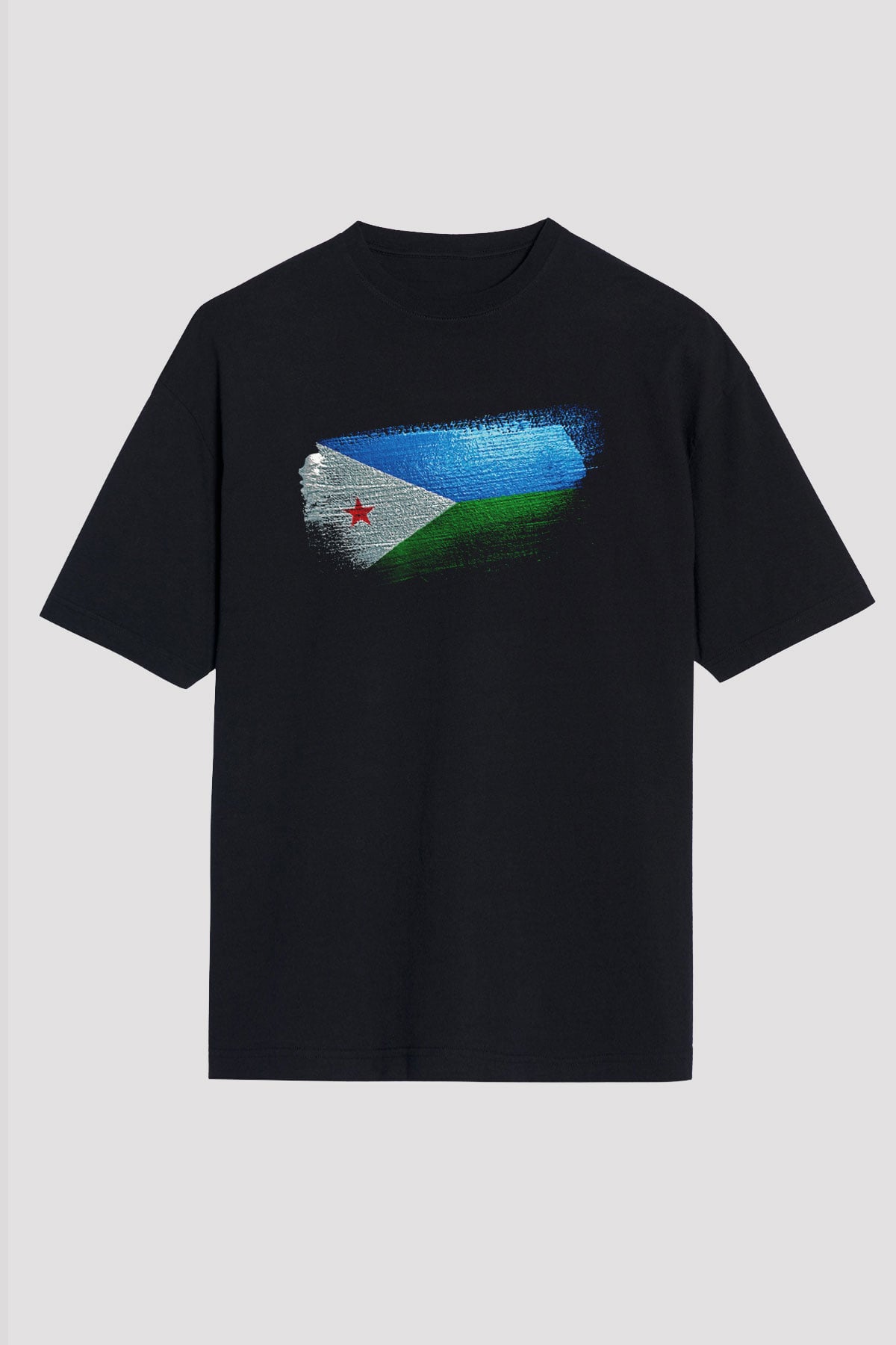 Cibuti - Djibouti Bayrağı Baskılı Unisex Siyah Oversize Tişört