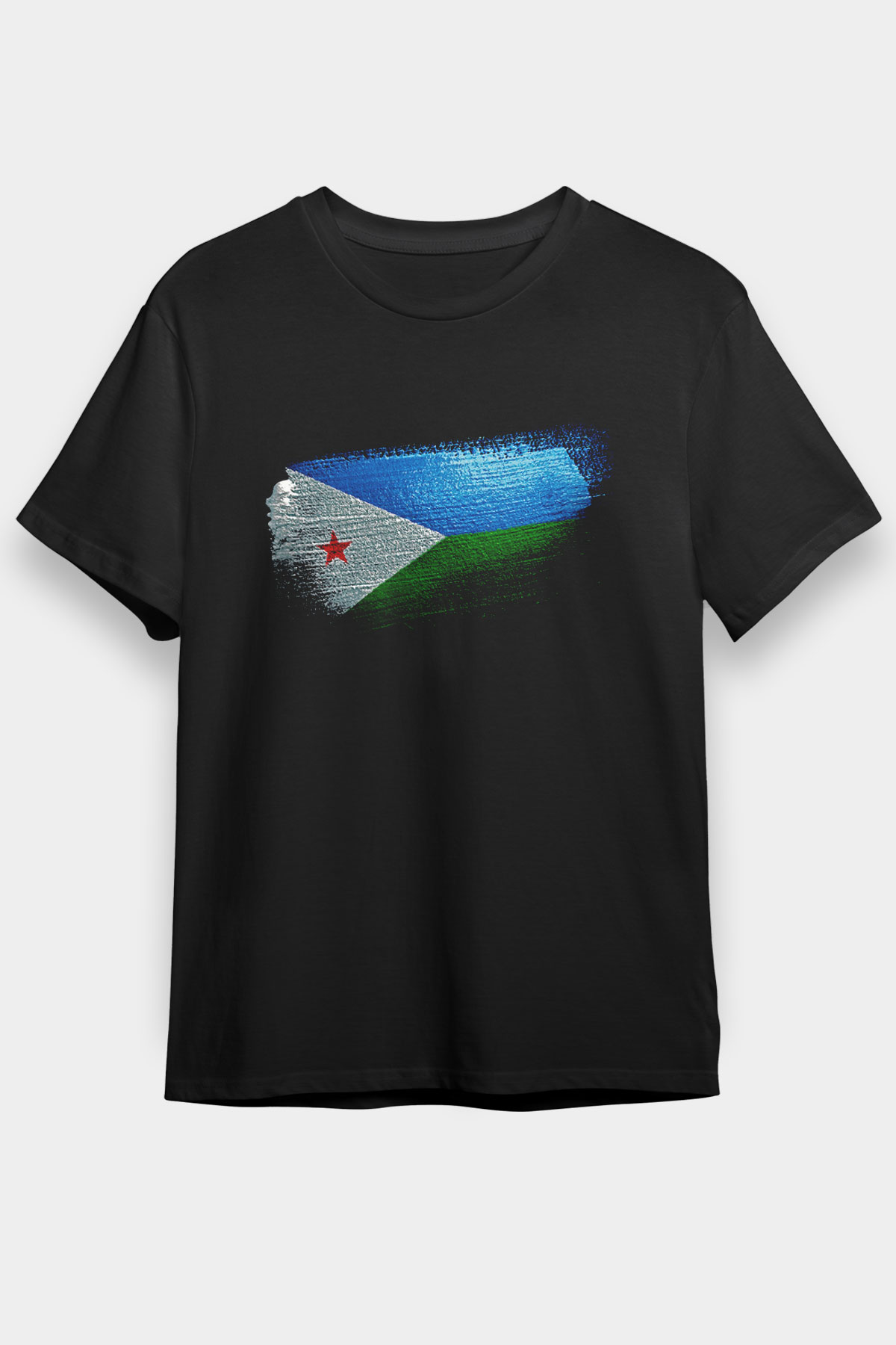 Cibuti - Djibouti Bayrağı Baskılı Unisex Siyah Tişört