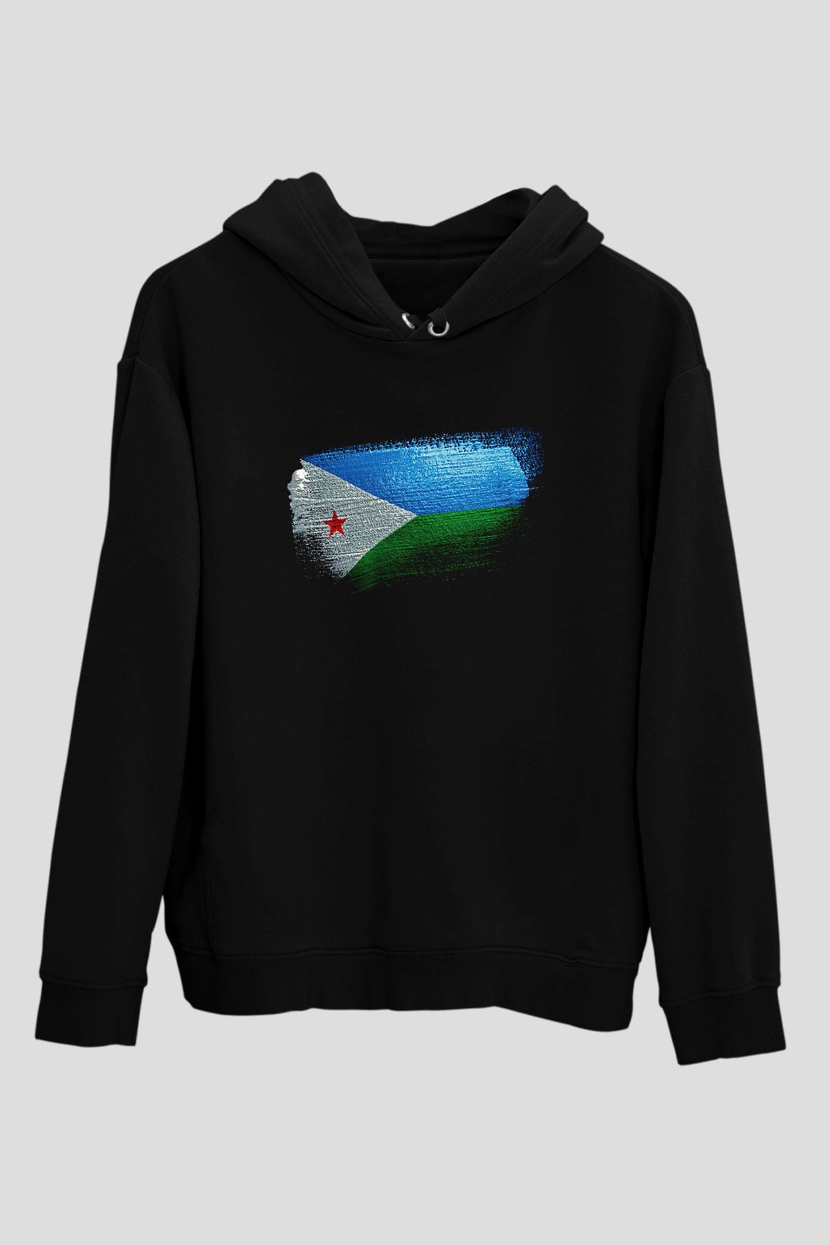 Cibuti - Djibouti Bayrağı Baskılı Unisex Siyah Hoodie