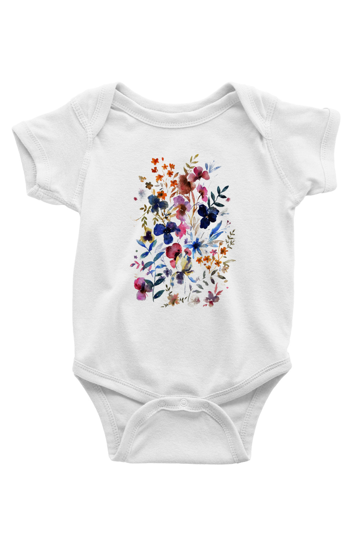 Çiçek Baskılı Beyaz Unisex Bebek Body - Zıbın