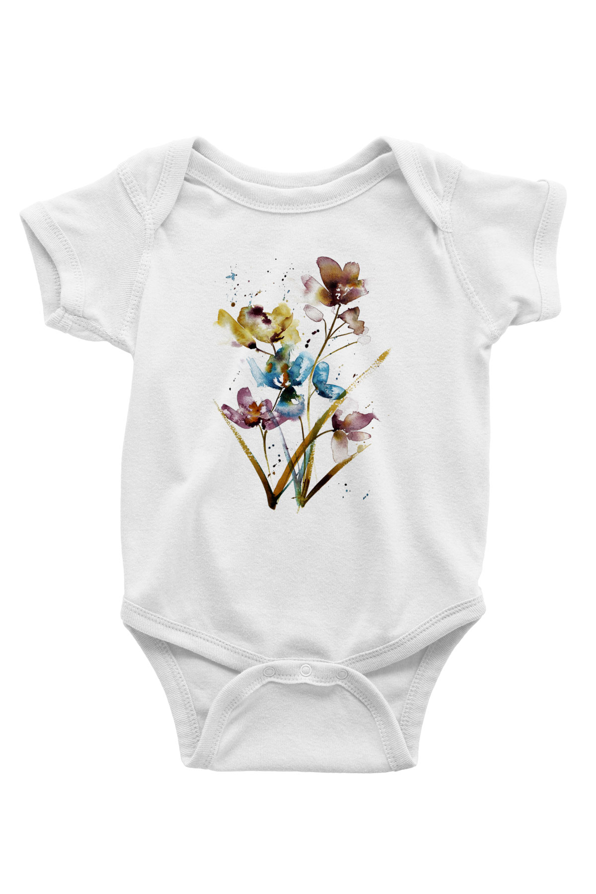 Çiçek Baskılı Beyaz Unisex Bebek Body - Zıbın