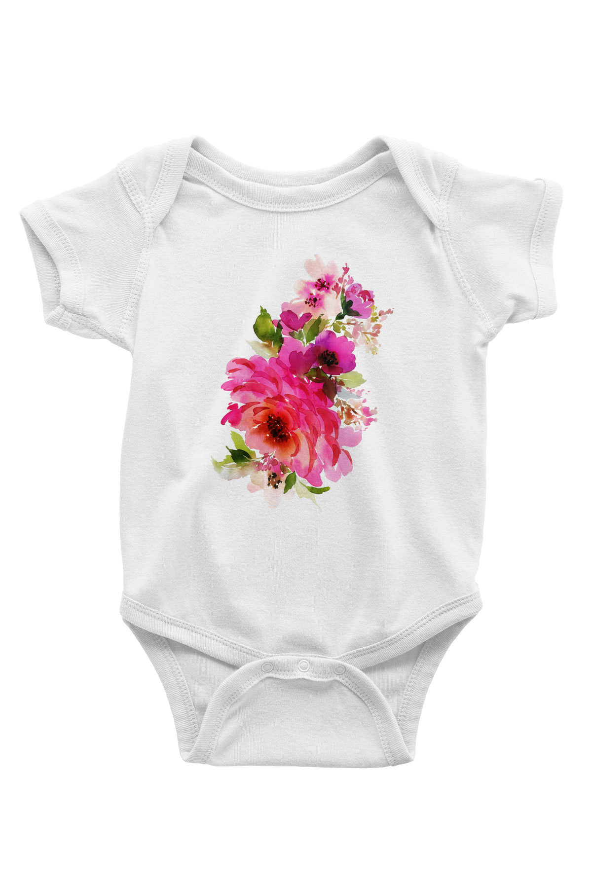 Çiçek Baskılı Beyaz Unisex Bebek Body - Zıbın