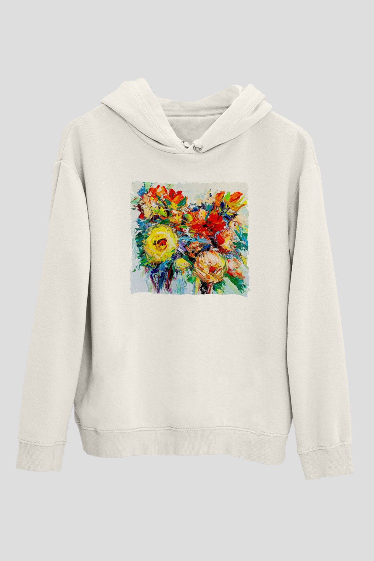 Çiçek Beyaz Unisex Hoodie