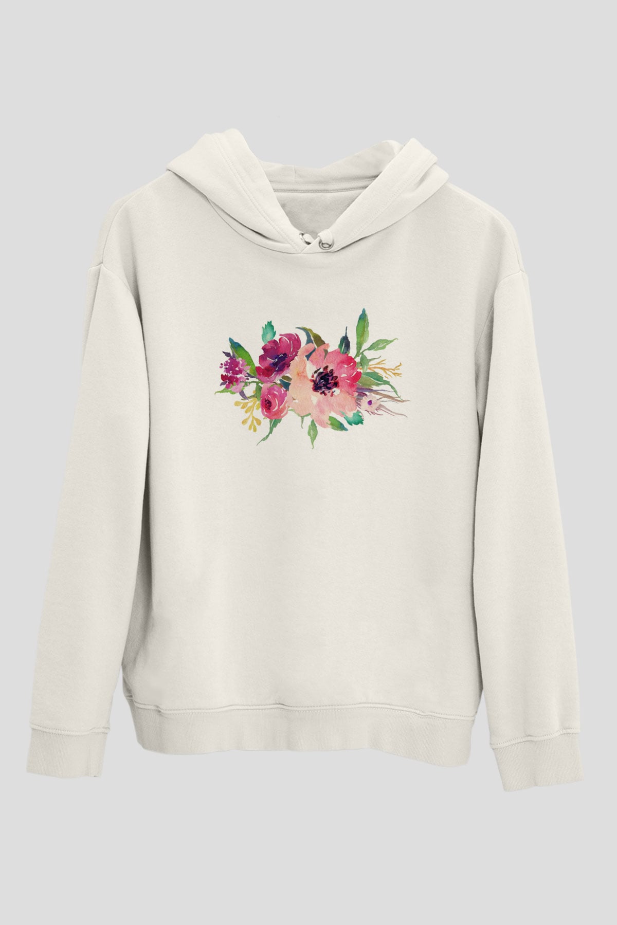 Çiçek Beyaz Unisex Hoodie