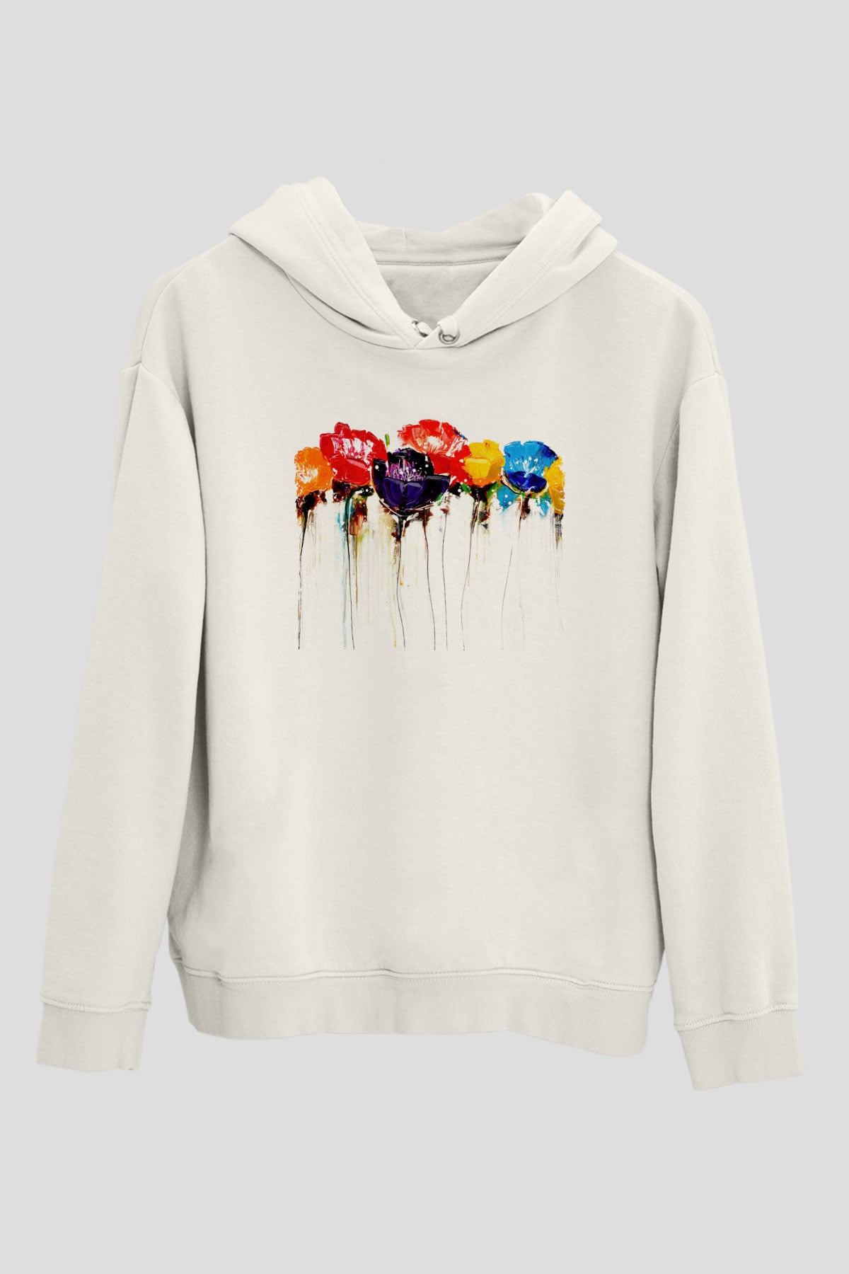 Çiçek Beyaz Unisex Hoodie