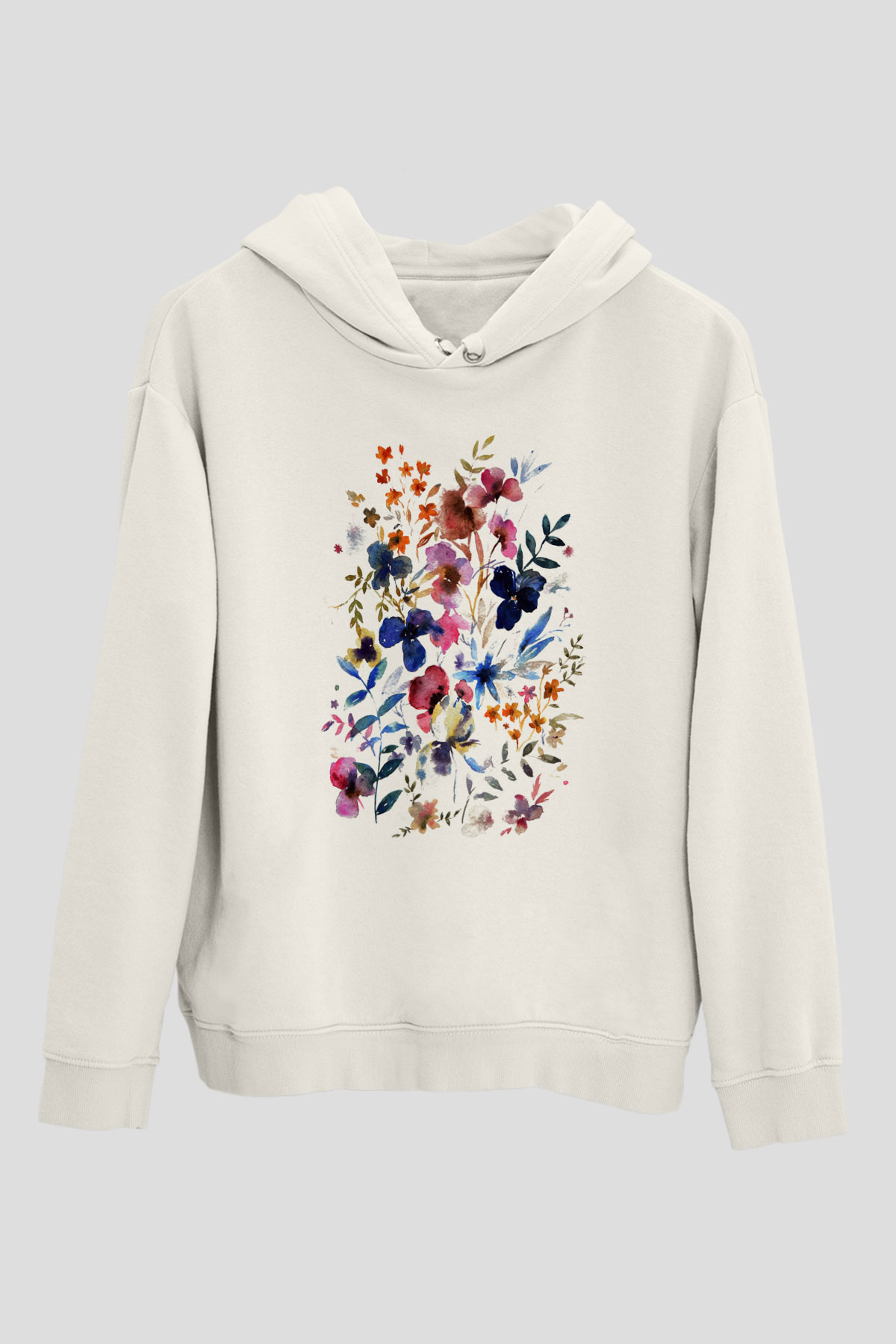 Çiçek Beyaz Unisex Kapşonlu Sweatshirt