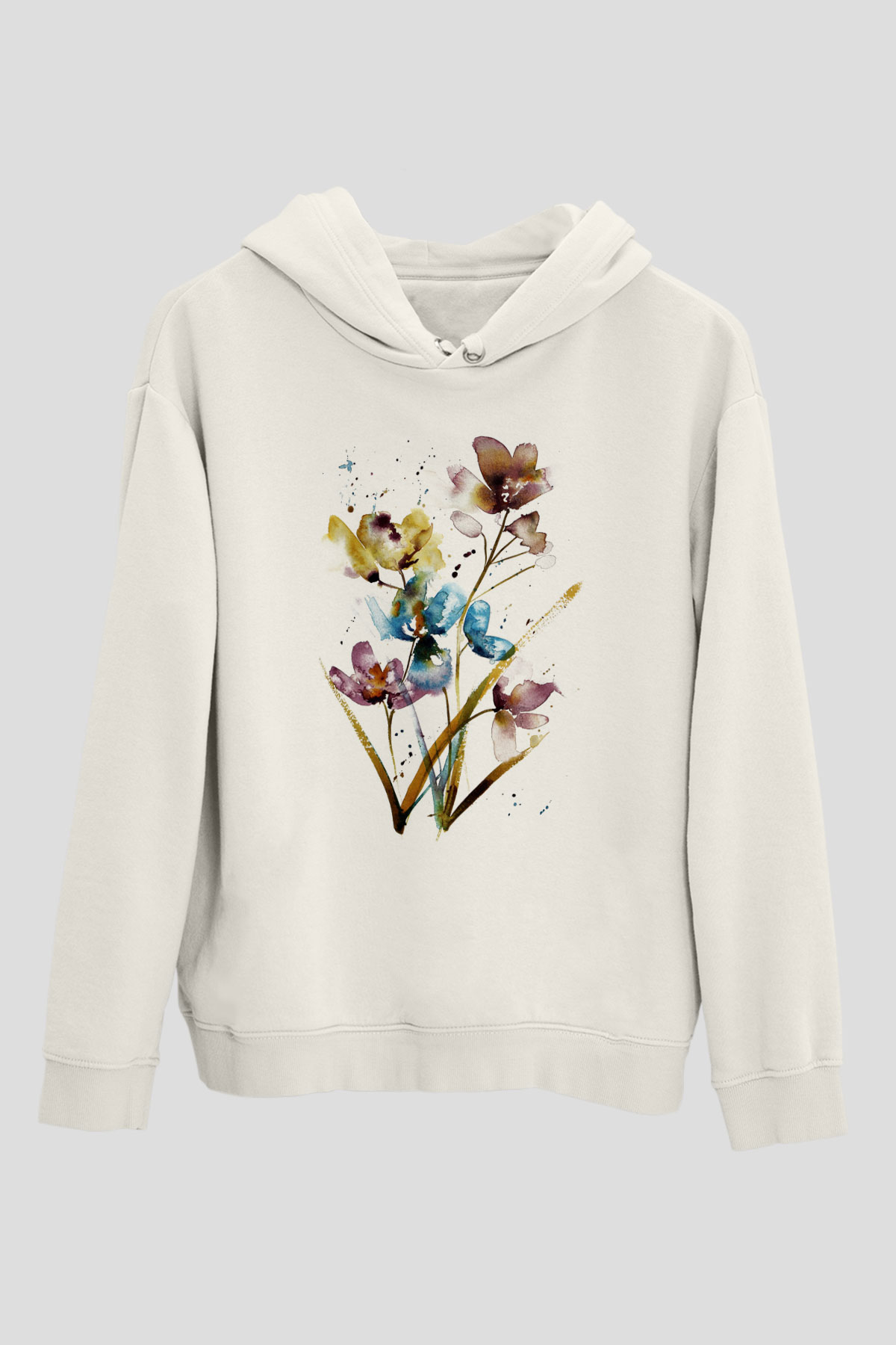 Çiçek Beyaz Unisex Kapşonlu Sweatshirt