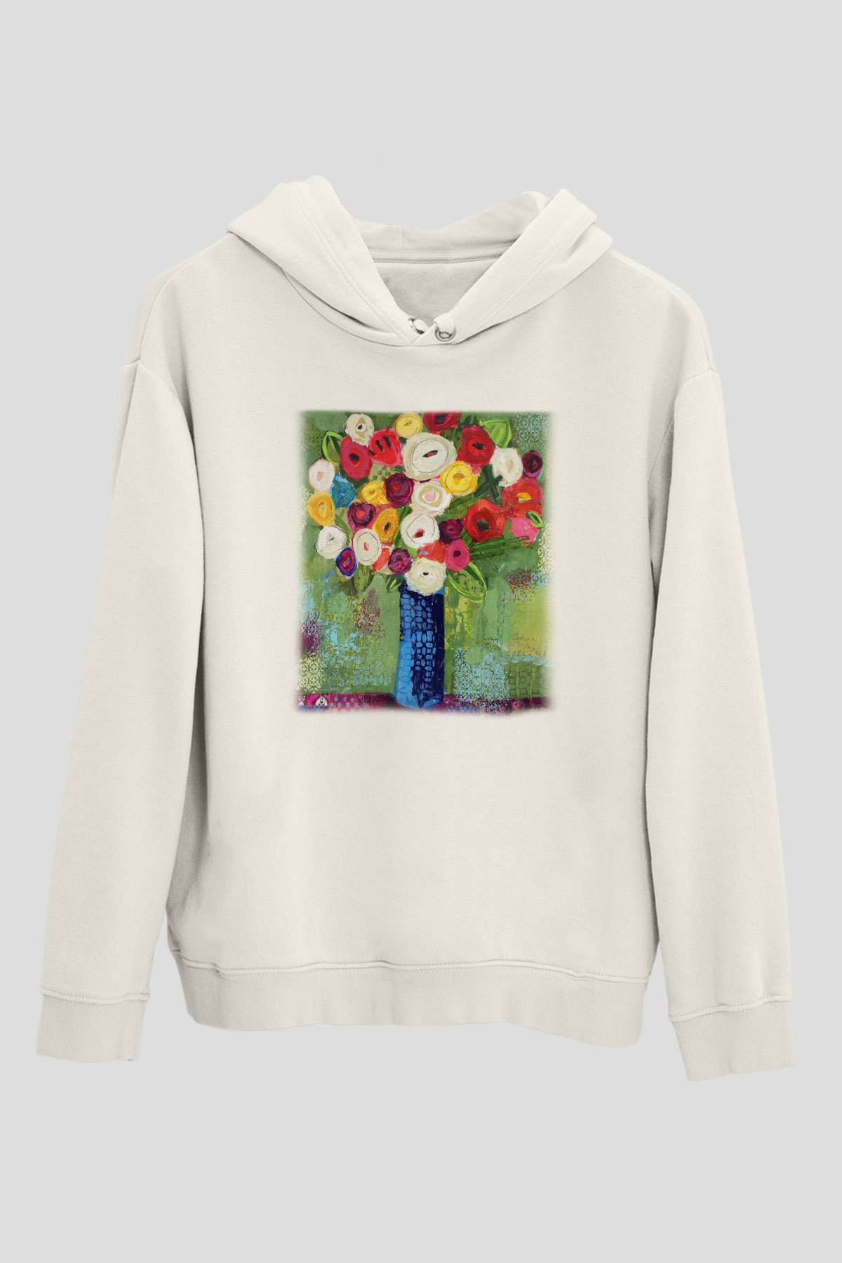 Çiçek Beyaz Unisex Kapşonlu Sweatshirt