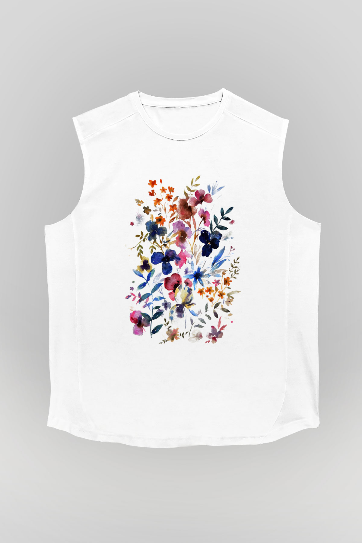 Çiçek Beyaz Unisex Kolsuz Tişört