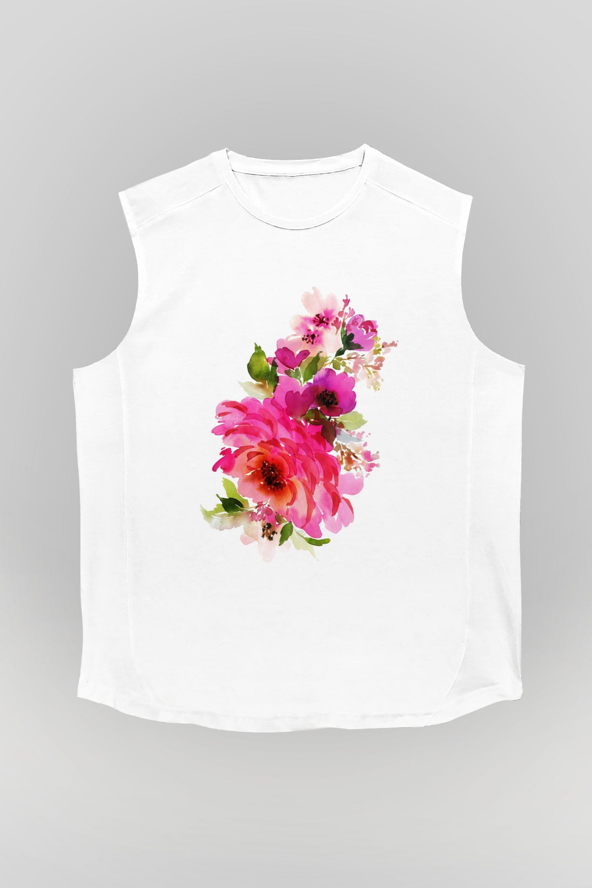 Çiçek Beyaz Unisex Kolsuz Tişört