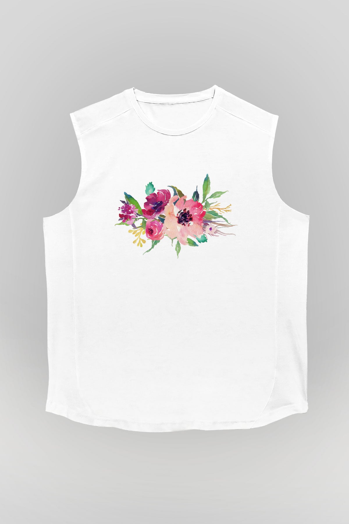 Çiçek Beyaz Unisex Kolsuz Tişört