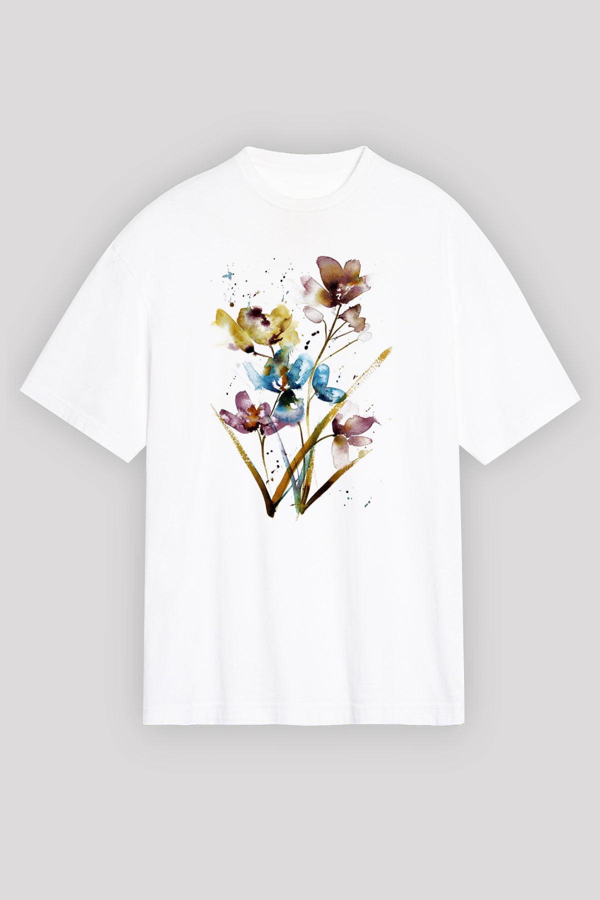 Çiçek Beyaz Unisex Oversize Tişört T-Shirt