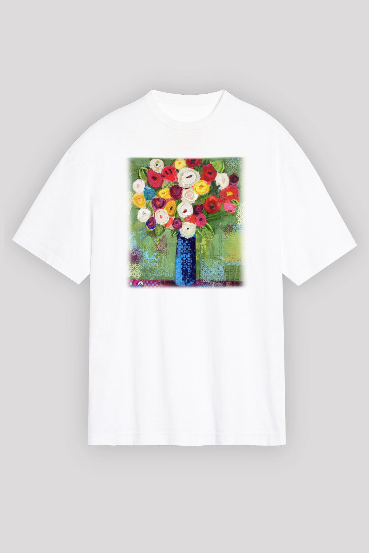 Çiçek Beyaz Unisex Oversize Tişört T-Shirt