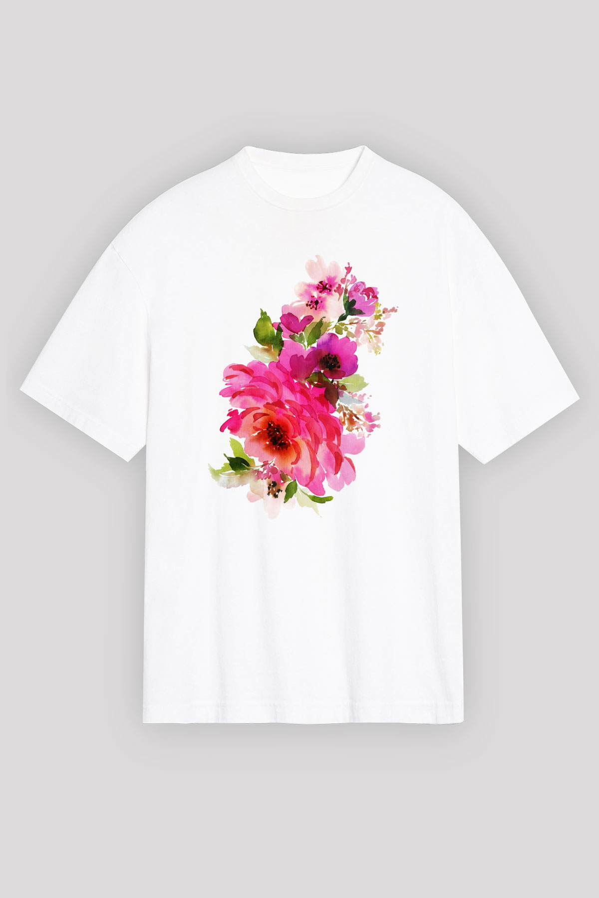 Çiçek Beyaz Unisex Oversize Tişört T-Shirt