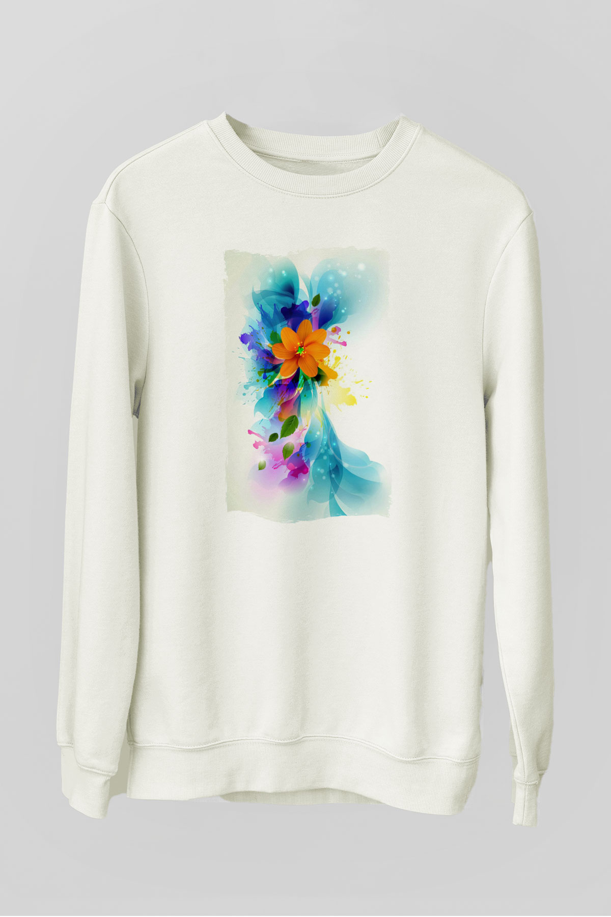 Çiçek Beyaz Unisex Sweatshirt