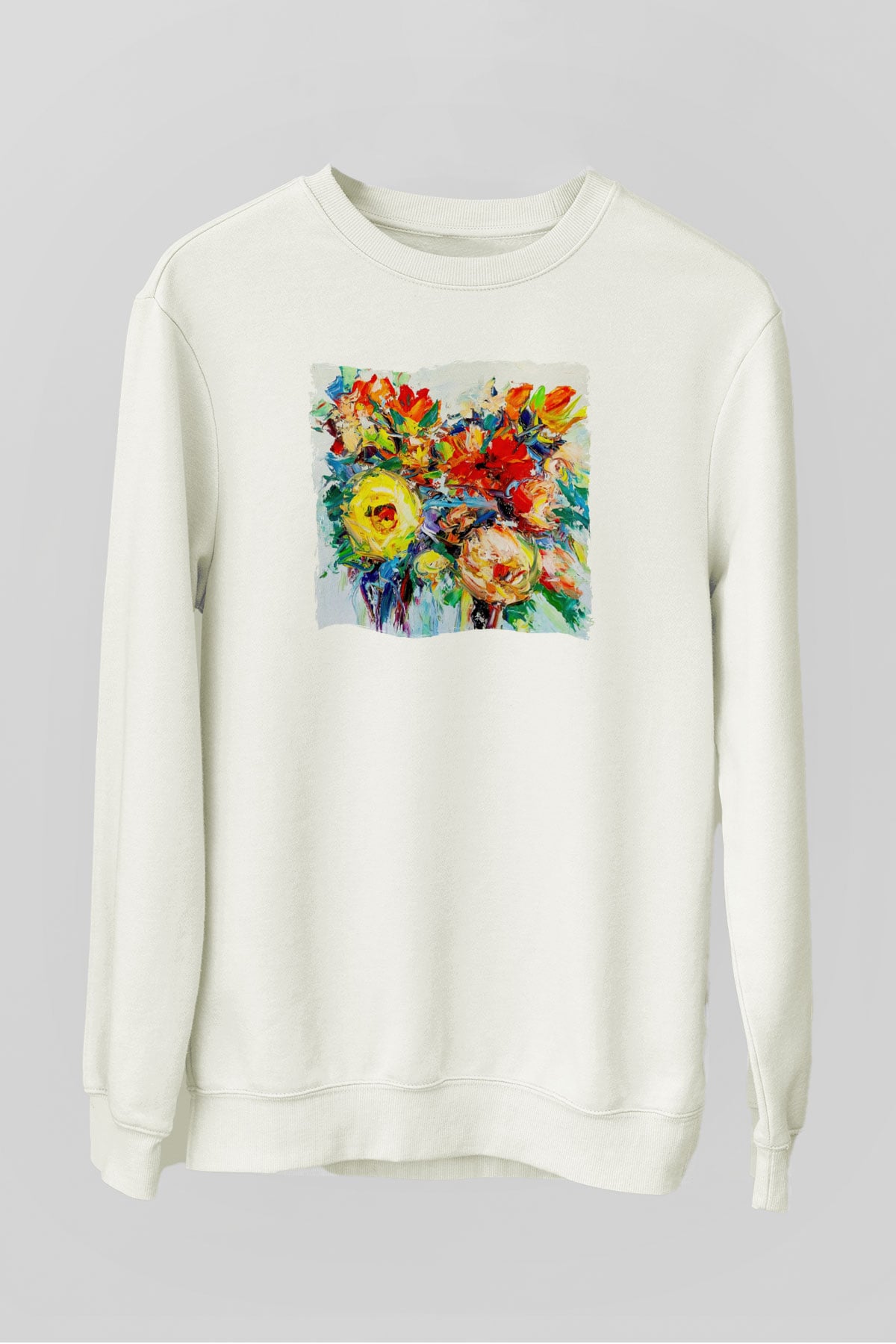 Çiçek Beyaz Unisex Sweatshirt