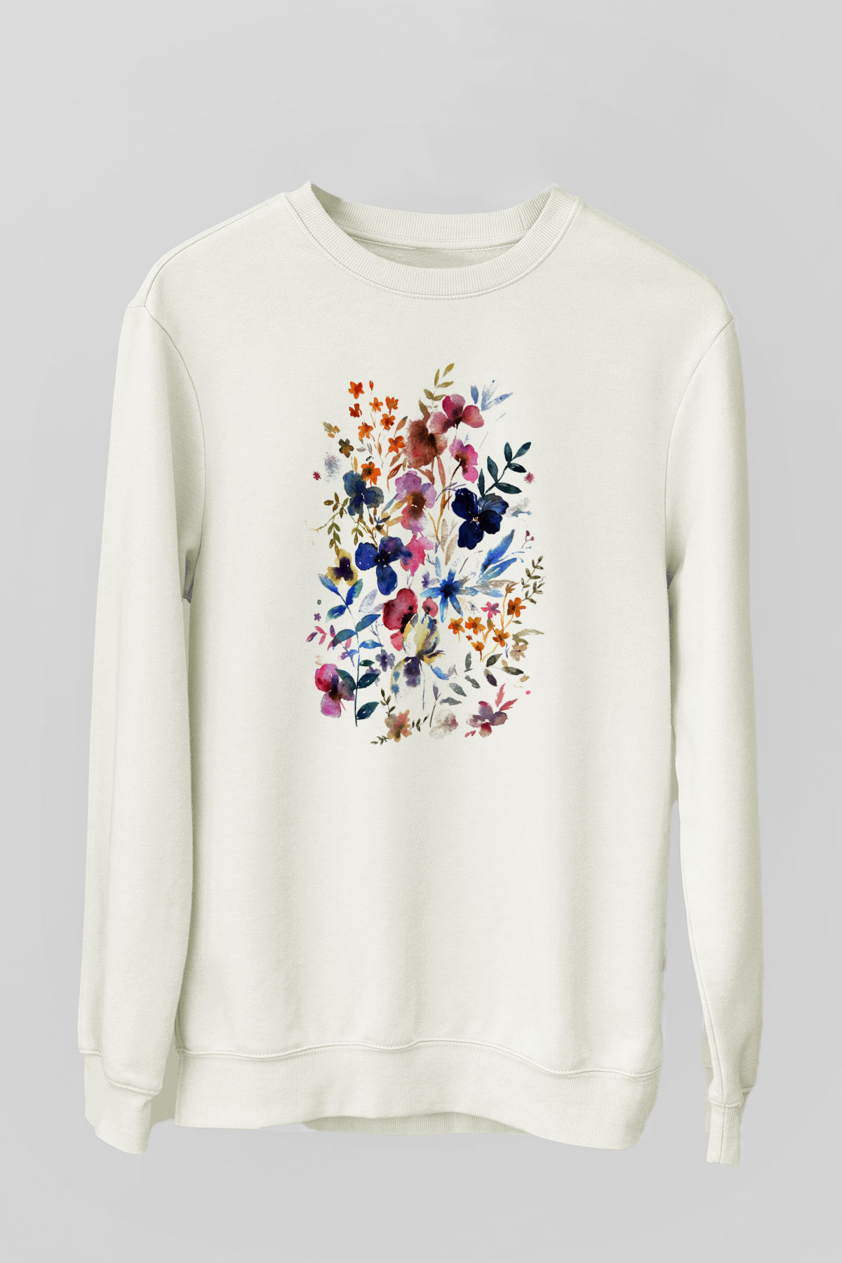 Çiçek Beyaz Unisex Sweatshirt