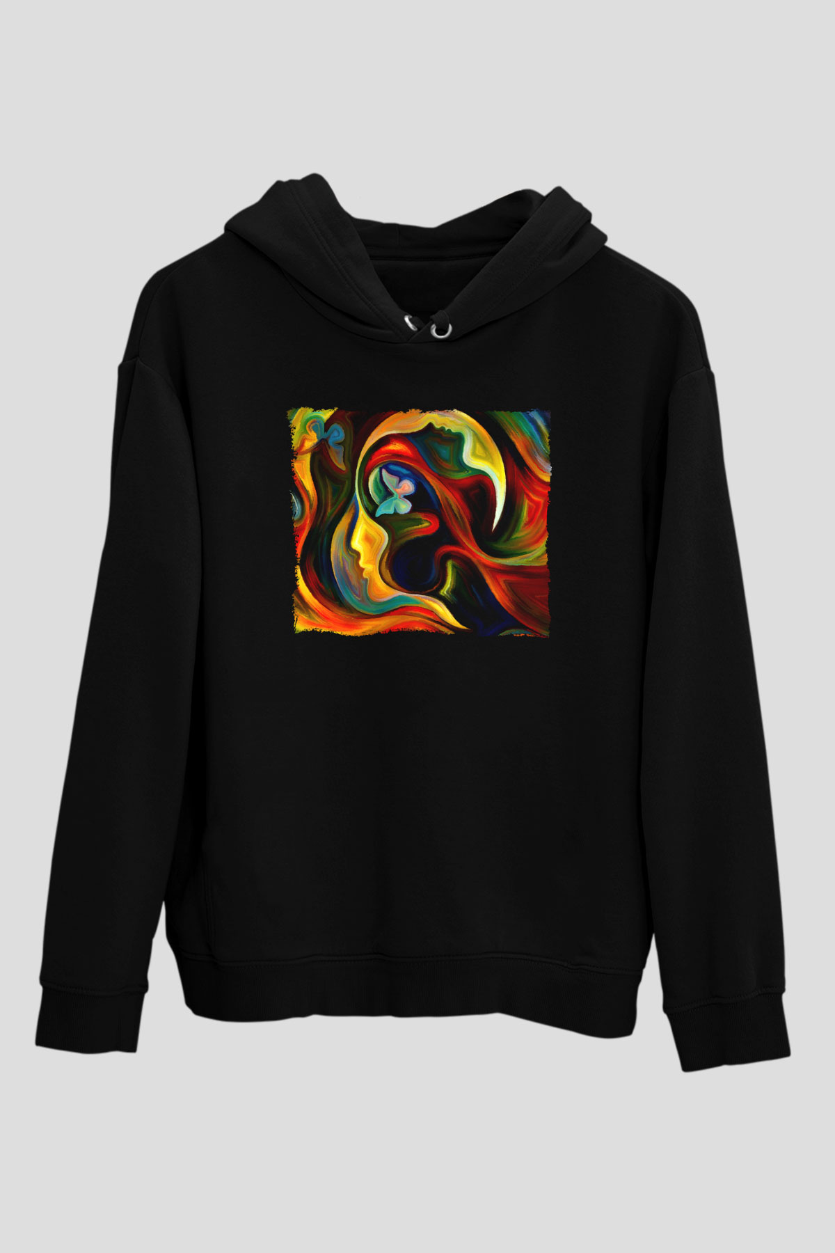 Çiçek Siyah Unisex Hoodie