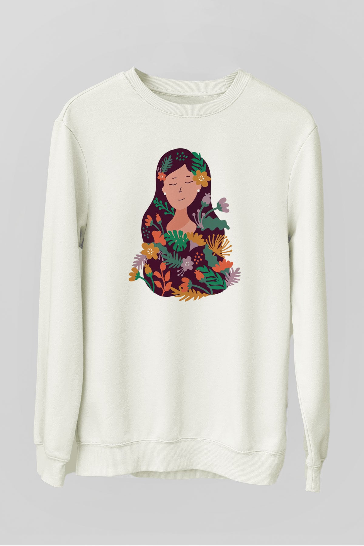 Çiçekçi Beyaz Unisex Sweatshirt