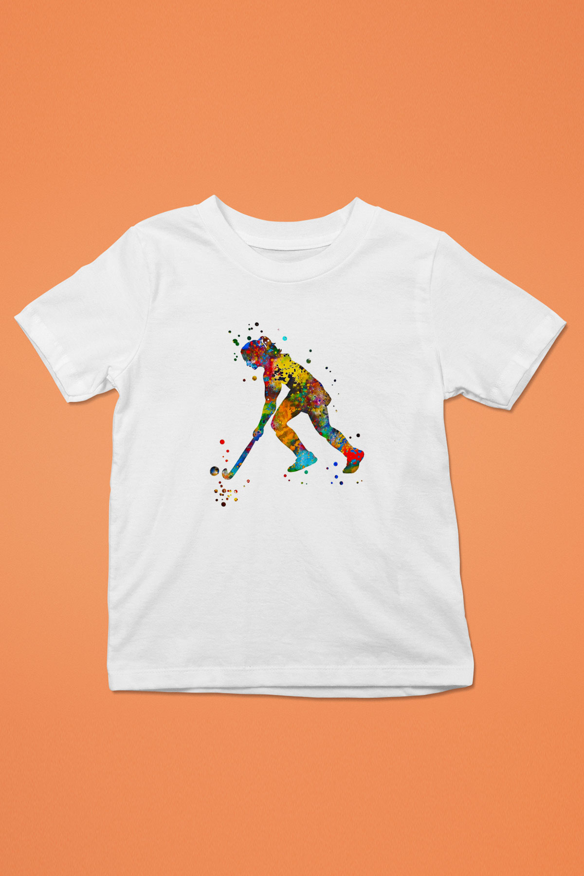 Çim Hokeyi Baskılı Unisex Beyaz Çocuk Tişört - Tshirt