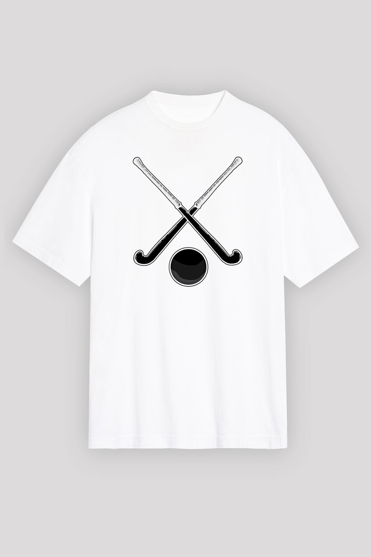 Çim Hokeyi Baskılı Unisex Beyaz Oversize Tişört - Tshirt