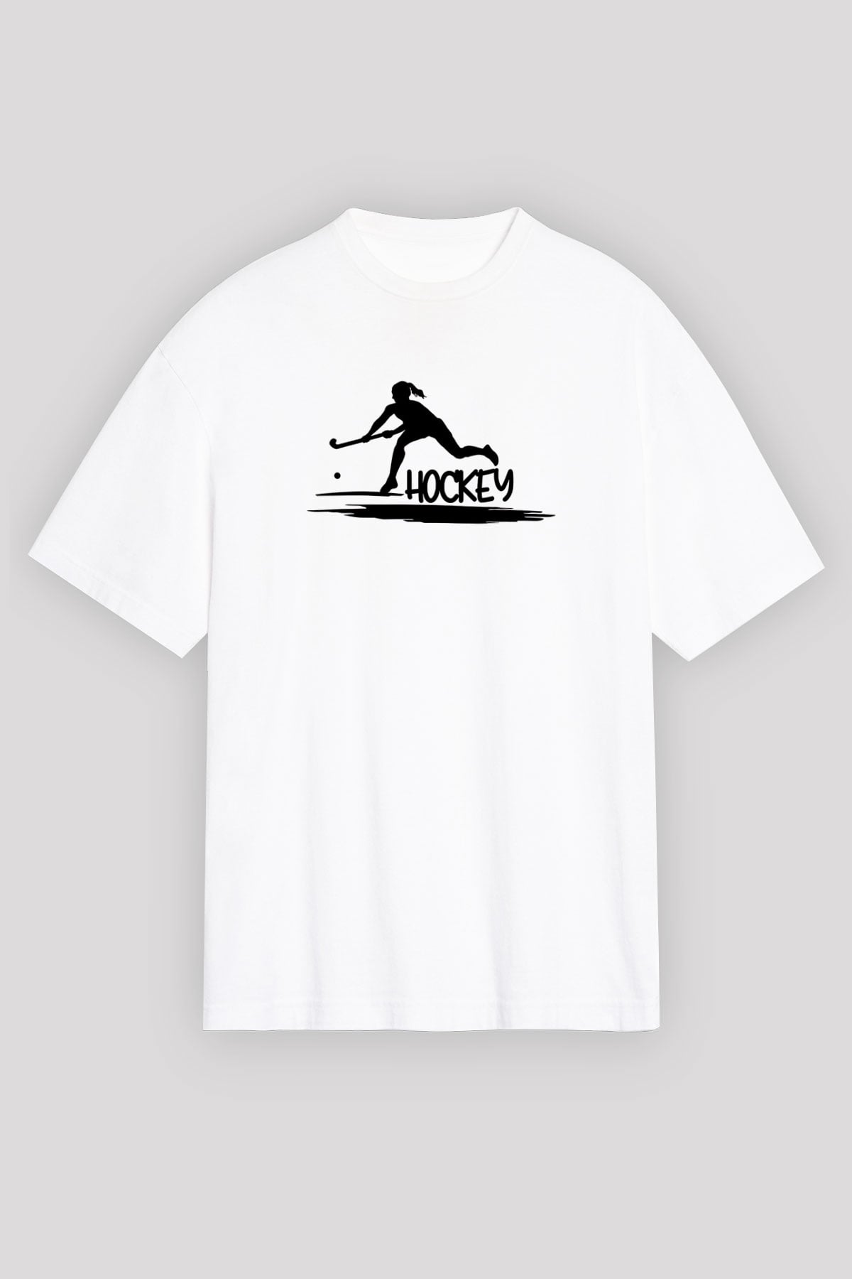 Çim Hokeyi Baskılı Unisex Beyaz Oversize Tişört - Tshirt