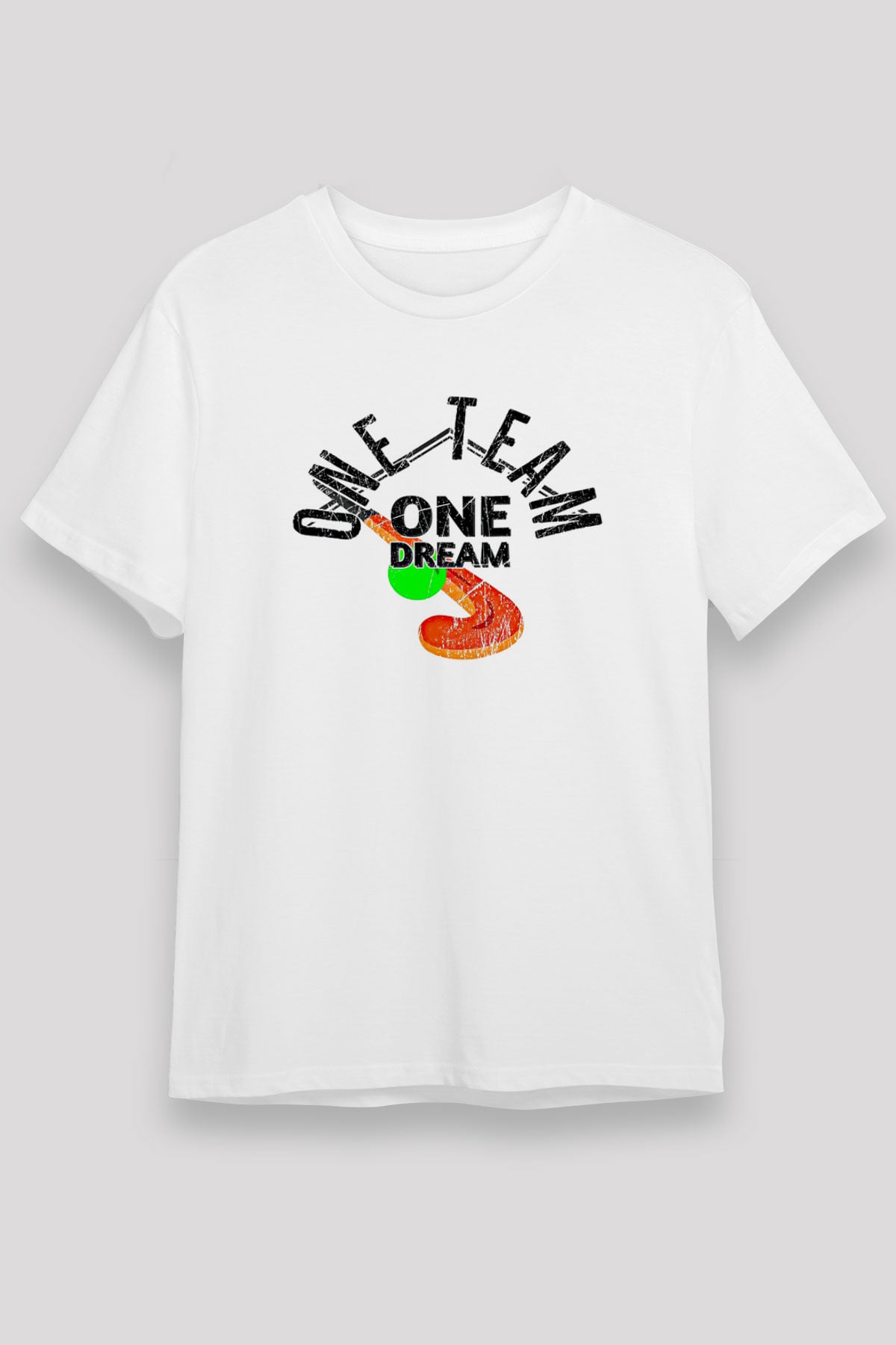 Çim Hokeyi Baskılı Unisex Beyaz Tişört - Tshirt