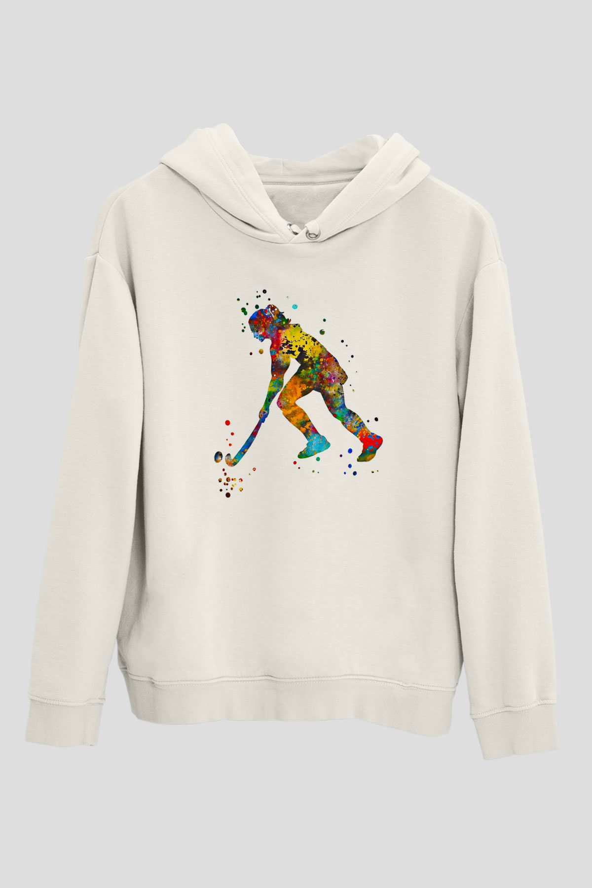 Çim Hokeyi Baskılı Unisex Ekru Hoodie