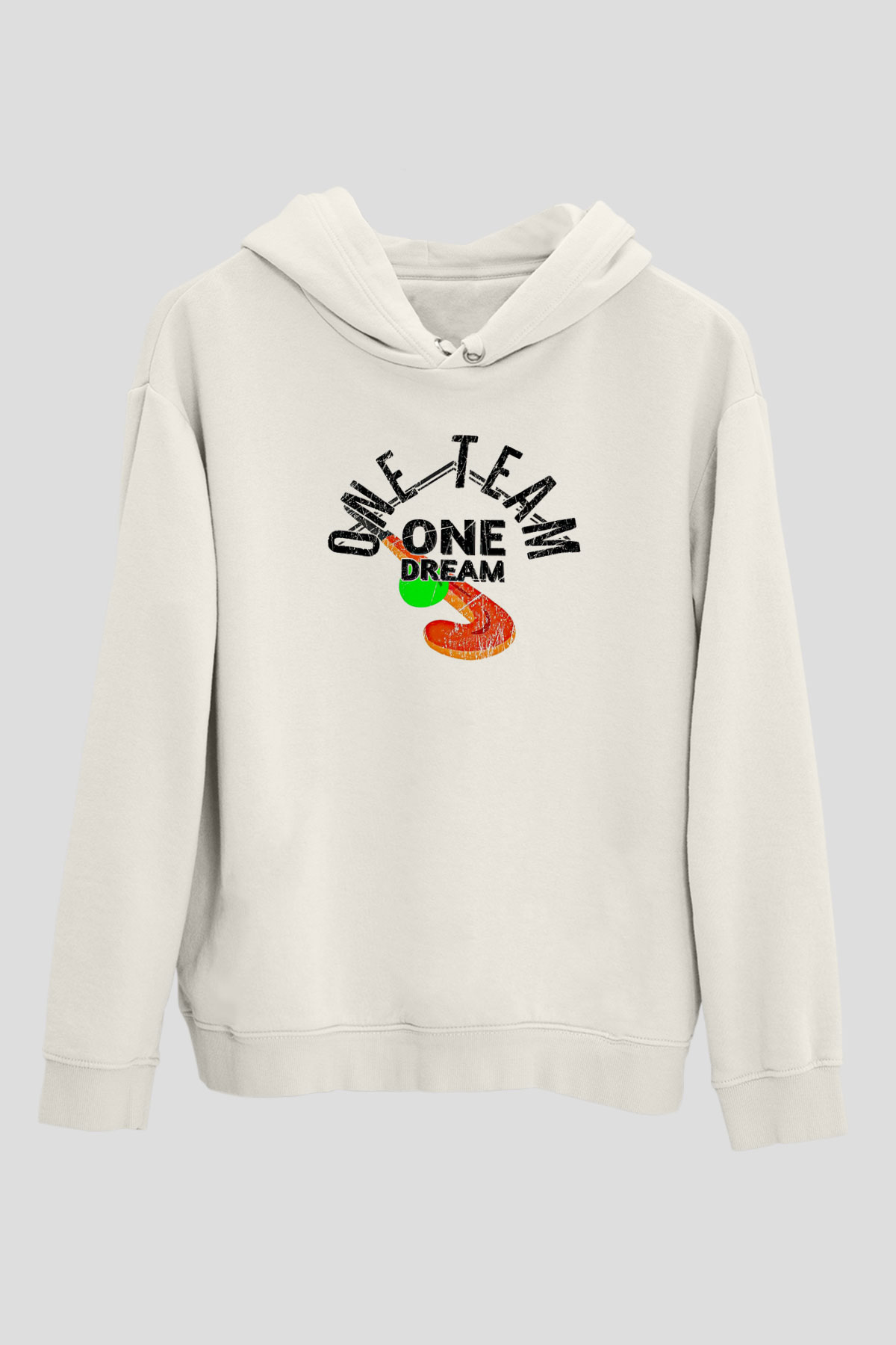 Çim Hokeyi Baskılı Unisex Ekru Hoodie