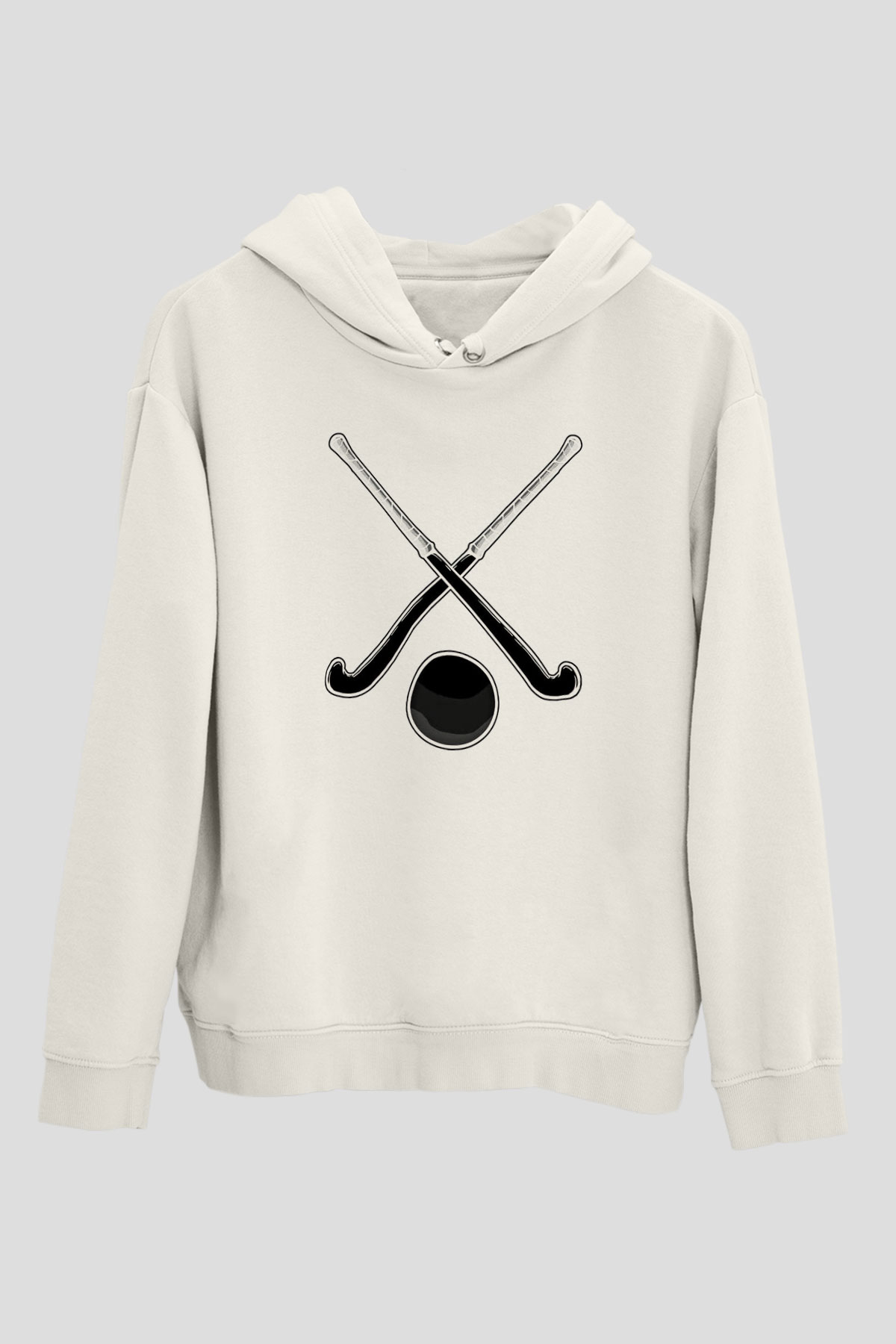 Çim Hokeyi Baskılı Unisex Ekru Hoodie