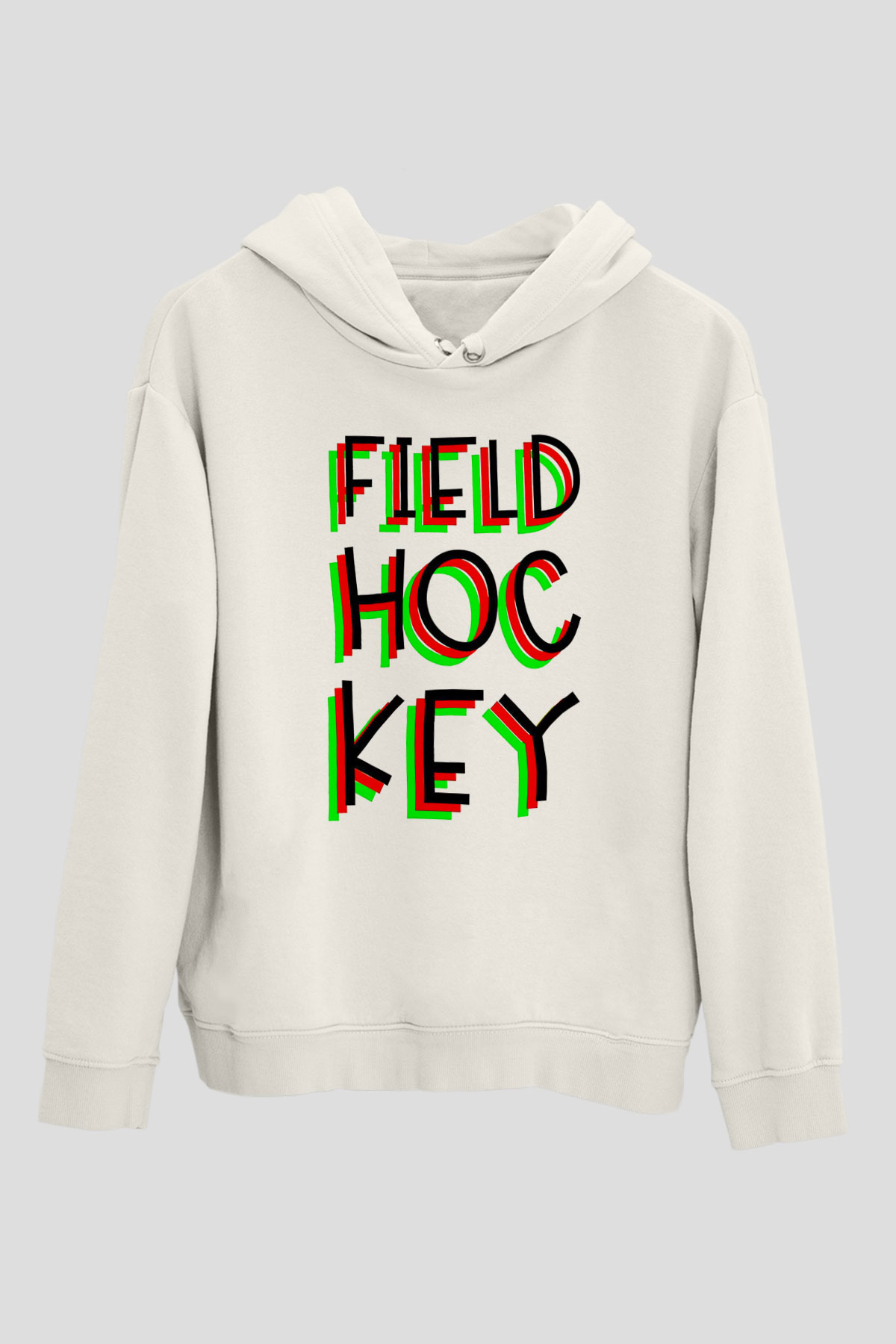 Çim Hokeyi Baskılı Unisex Ekru Hoodie