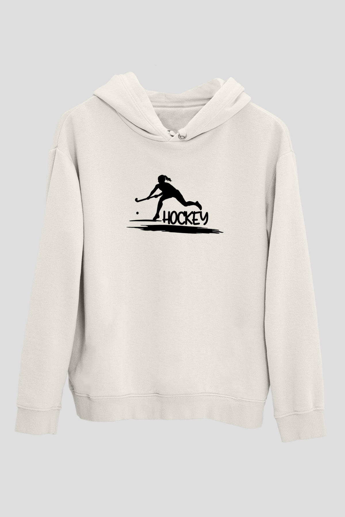 Çim Hokeyi Baskılı Unisex Ekru Hoodie